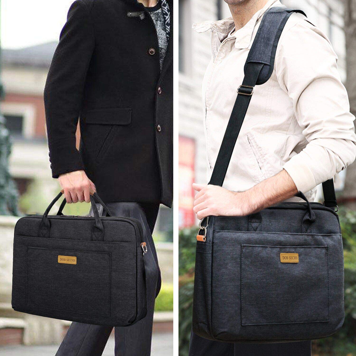 DOB SECHS 13.5-14.4 Inch Laptop Bag - Shockproof Business Computer Messenger Briefcase with Shoulder Strap for Women & Men, Black - Ideal for Work, Travel & School