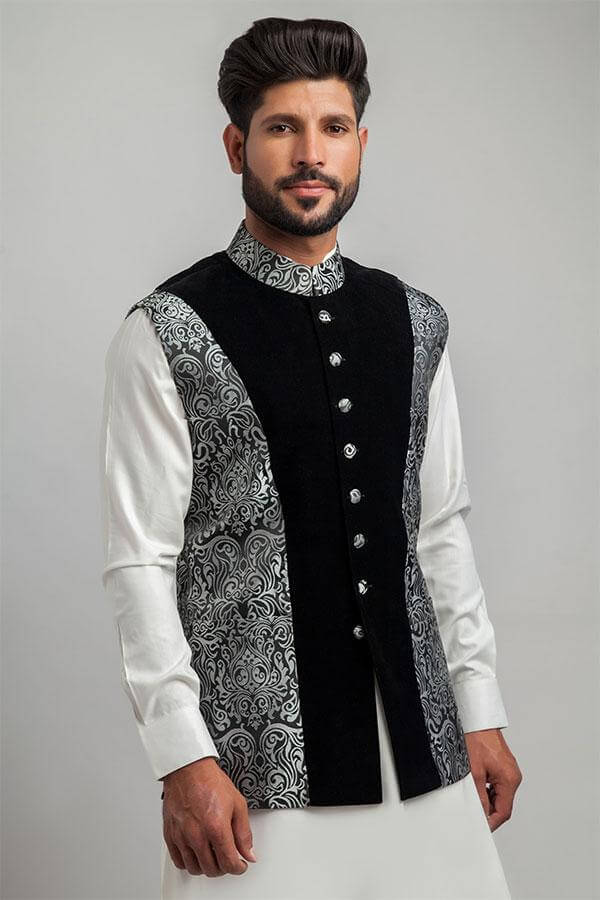 Elegant Black and Silver Velvet Brocade Waistcoat for Men | Vintage Formal Vest | Perfect for Weddings, Parties & Cosplay | Premium Quality Fabric & Tailored Fit