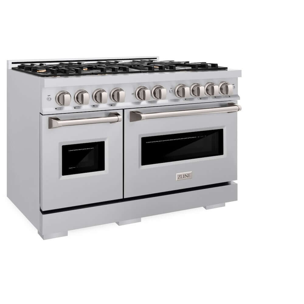 ZLINE 48-Inch 6.7 cu. ft. Stainless Steel Double Oven Gas Range with 8 Brass Burners (CGR BR 48) - Perfect for Large Kitchens & Professional Cooking