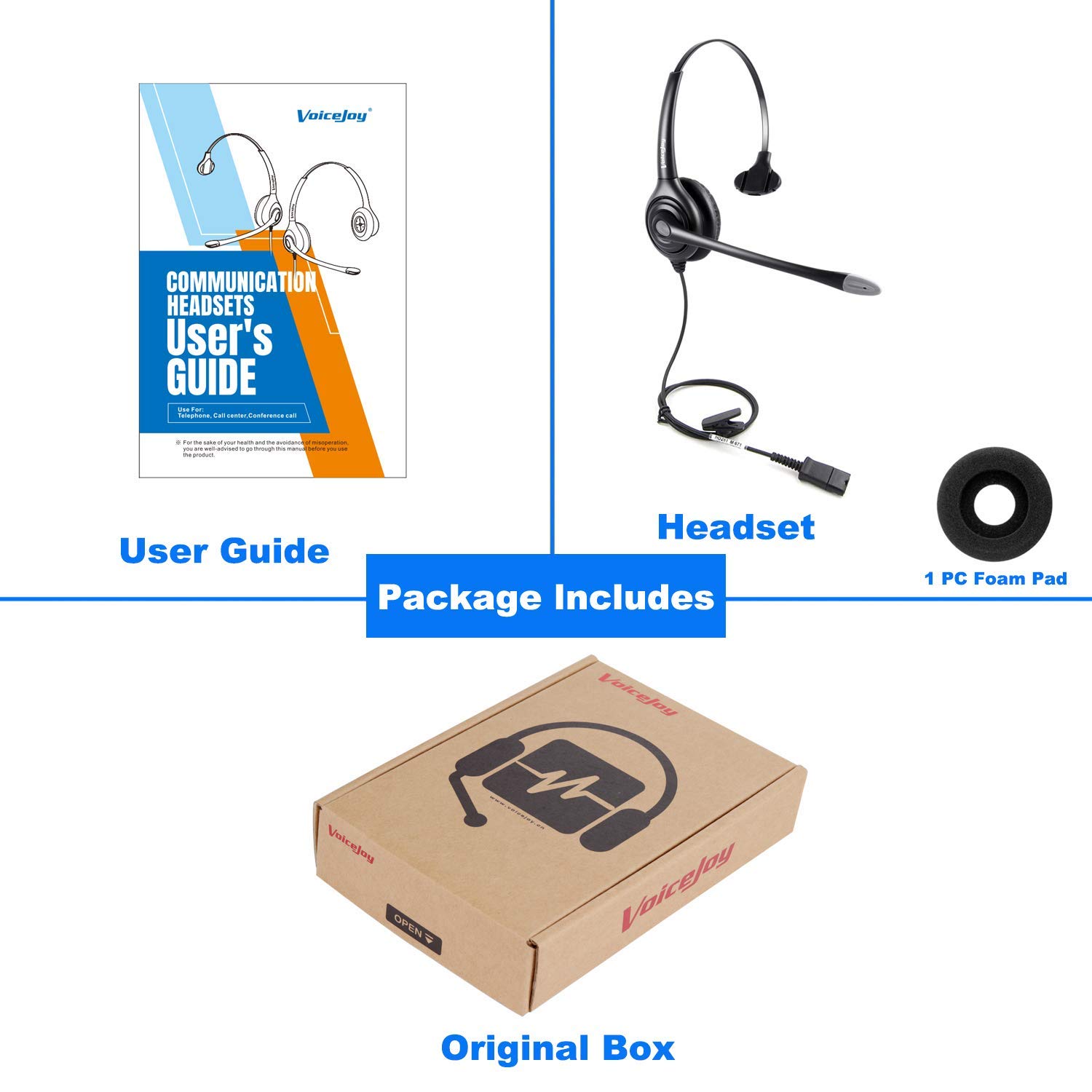 VoiceJoy Monaural Headset with Noise Cancelling Microphone | QD Quick Disconnect | Compatible with Plantronics | Perfect for Call Centers, Office Work & Customer Service