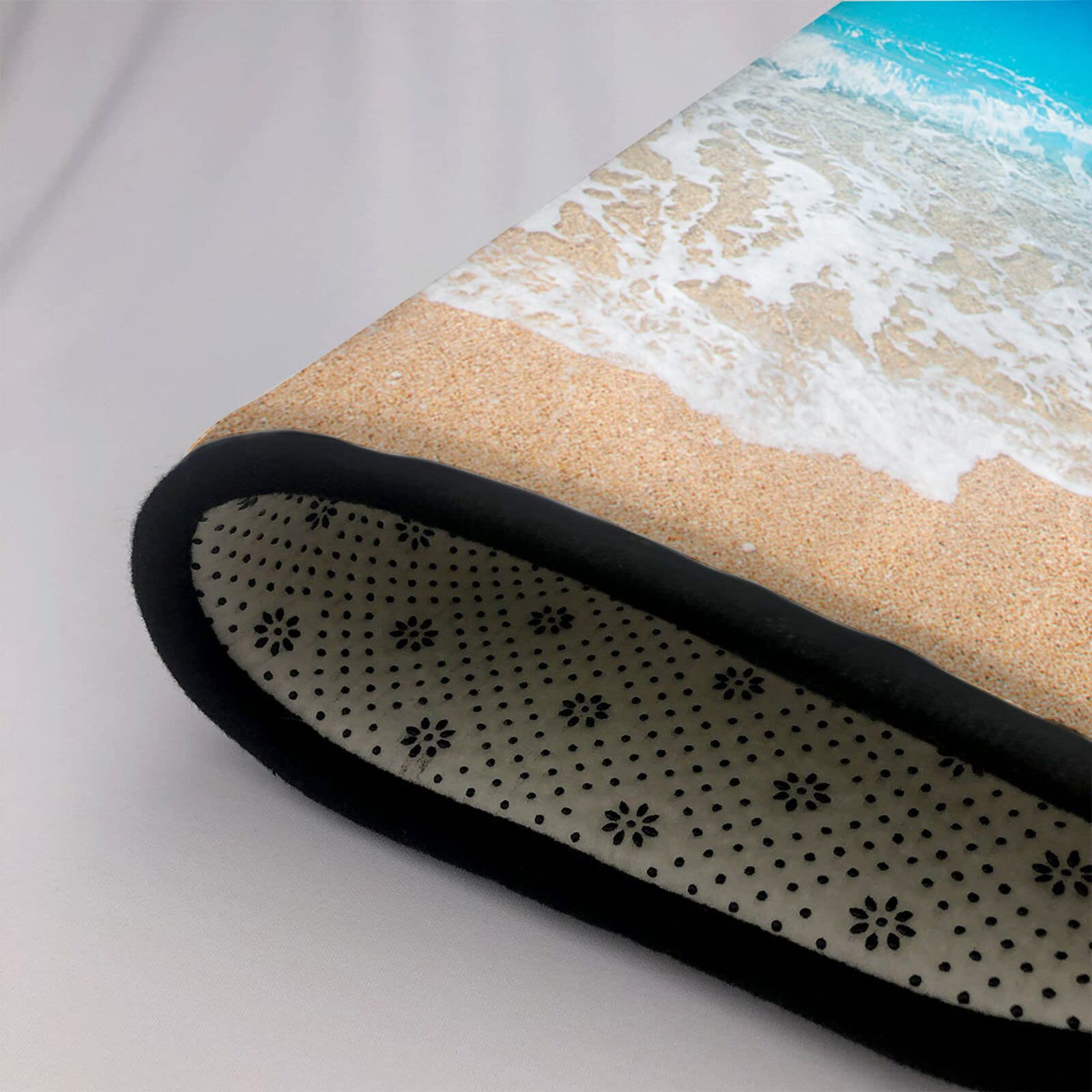 Washable Non-Slip Sponge Rug Pad - Super Soft Extra Thick Floor Mat for Kids Bedroom, Living Room, Bathroom & Dorm | Tropical Beach Waves Design | Perfect for Indoor Home Decor, Play Areas & Cozy Spaces