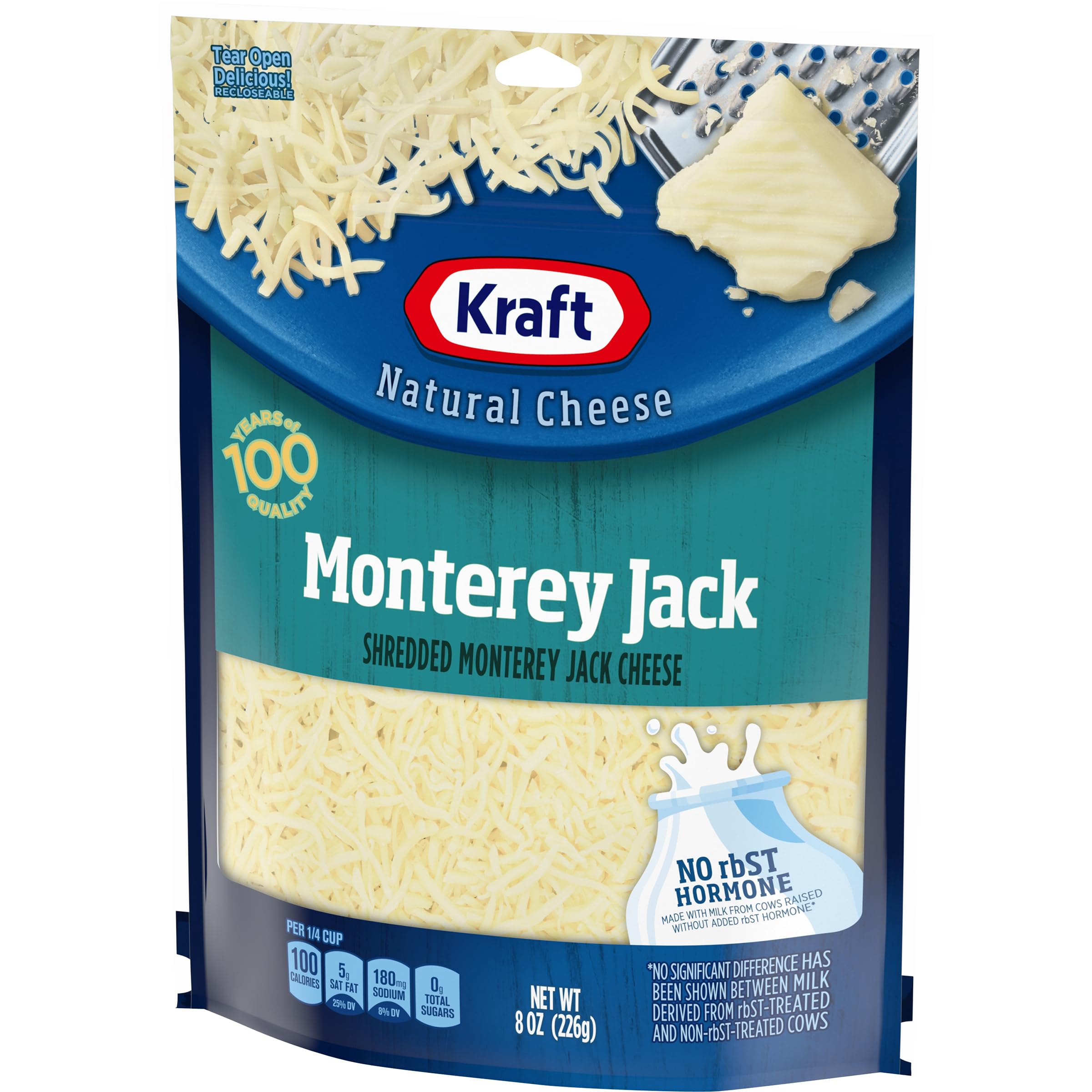 Kraft Monterey Jack Shredded Cheese - 8 oz | Melts Perfectly for Nachos, Tacos & Casseroles | High-Quality Shredded Cheese for Cooking & Baking