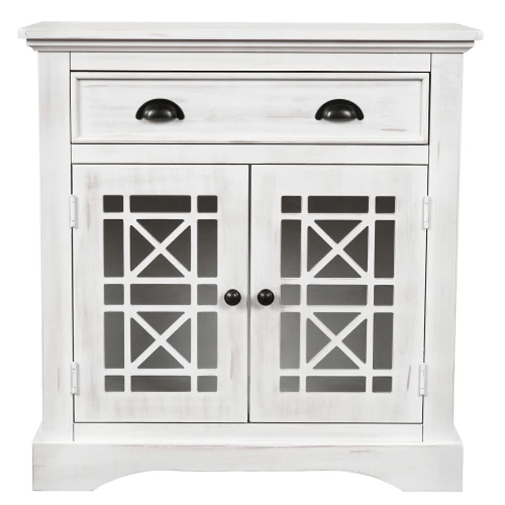 Vintage White Retro Storage Cabinet with Doors & Large Wood Drawer - Home Office Furniture, Bedroom Closet Organizer, Living Room Storage Chest for Home Decor
