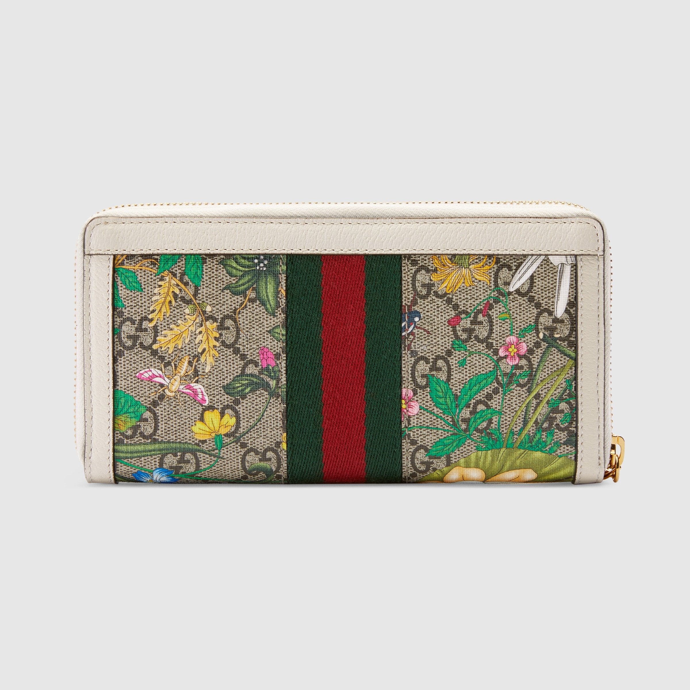 Gucci Ophidia GG Flora Zip Around Wallet in White | Luxury Designer Wristlet Clutch for Women | Perfect for Everyday Use, Travel & Special Occasions