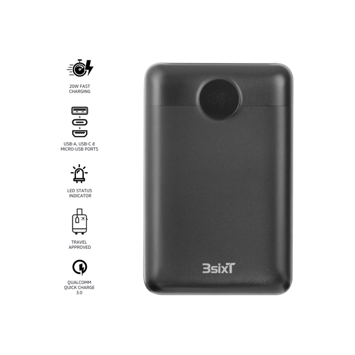 3sixT JetPak Pro LED 2.0 20000mAh Portable Charger Power Bank - Fast Charging External Battery Pack for iPhone, Android, Tablets - Perfect for Travel, Camping & Emergency Power Backup