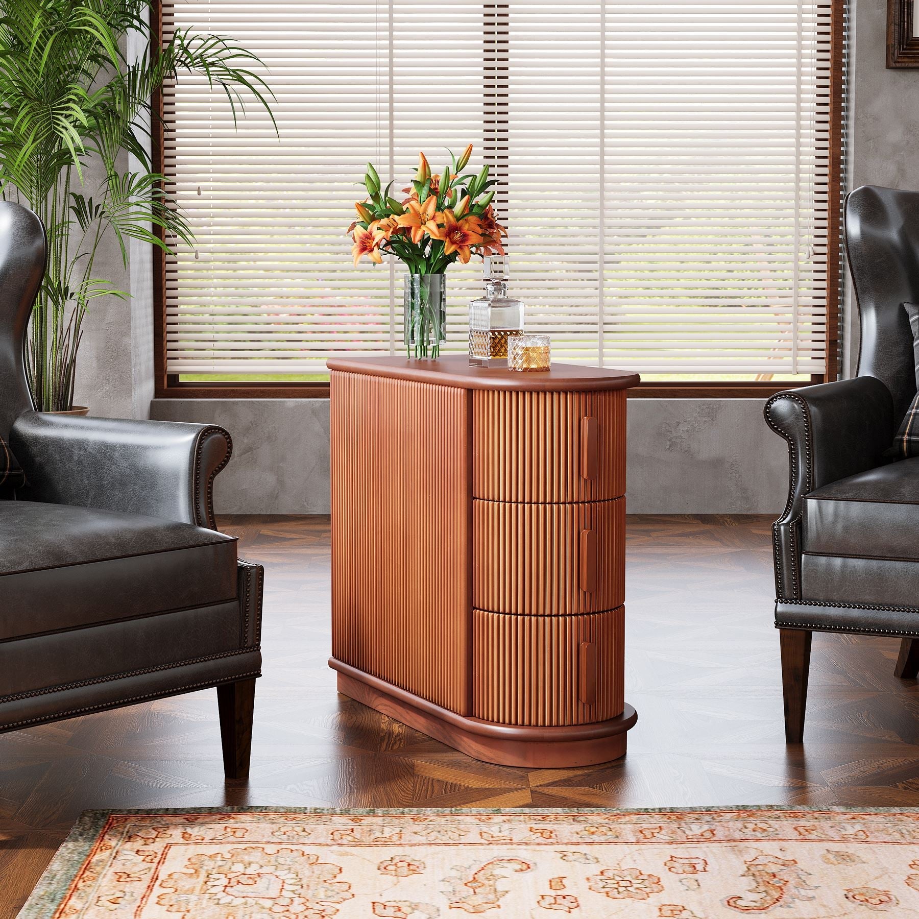 Modern Wooden End Table with 3 Drawers - Narrow Nightstand for Small Spaces | Perfect for Bedroom, Living Room & Office Use