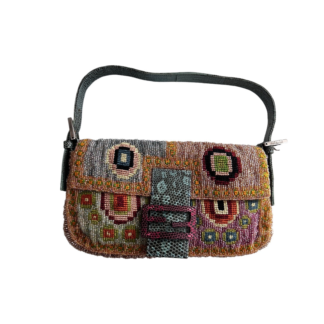 Vintage Fendi Boho Beaded Baguette Bag - Stylish Crossbody Purse for Women, Perfect for Parties, Weddings & Date Nights