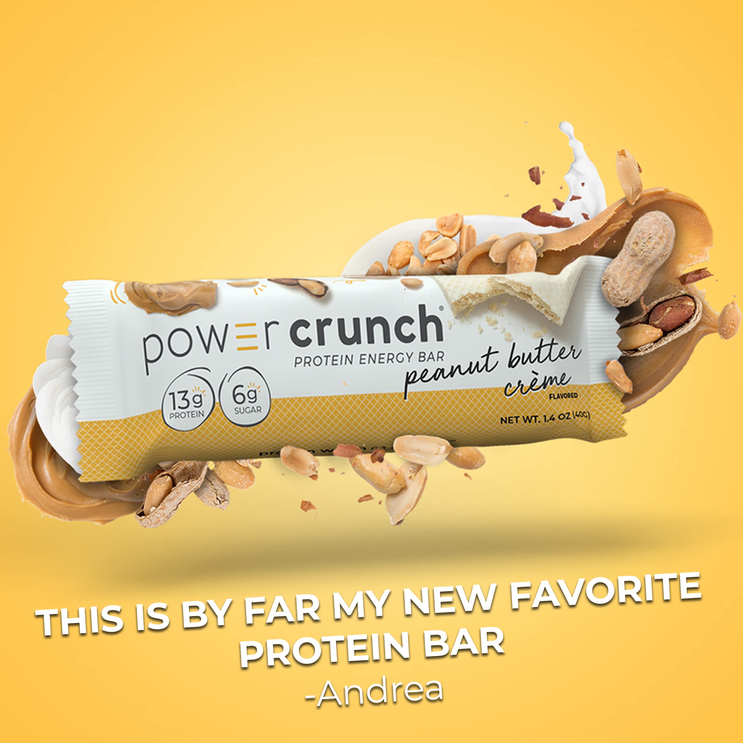 Power Crunch Protein Wafer Bars - High Protein Snack with Peanut Butter Creme Flavor, 1.4oz (12 Pack) | Low Carb Keto-Friendly Energy Bars for Workout Recovery, Hiking & On-the-Go Nutrition