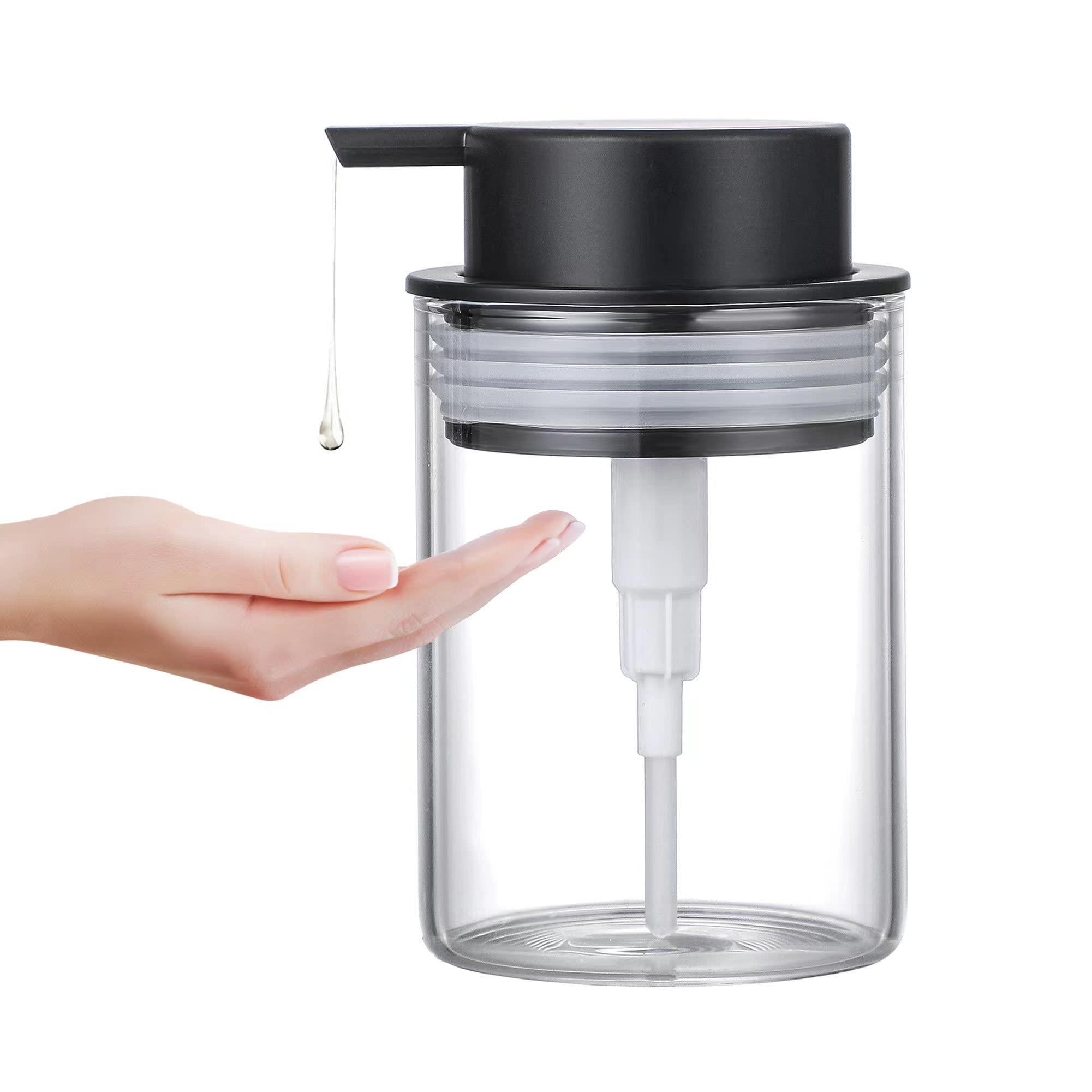 10 Oz Clear Glass Dish Soap Dispenser with Rust-Proof Plastic Pump - Refillable Round Hand Lotion Bottle for Kitchen Sink, Bathroom Counter & Vanity Organization