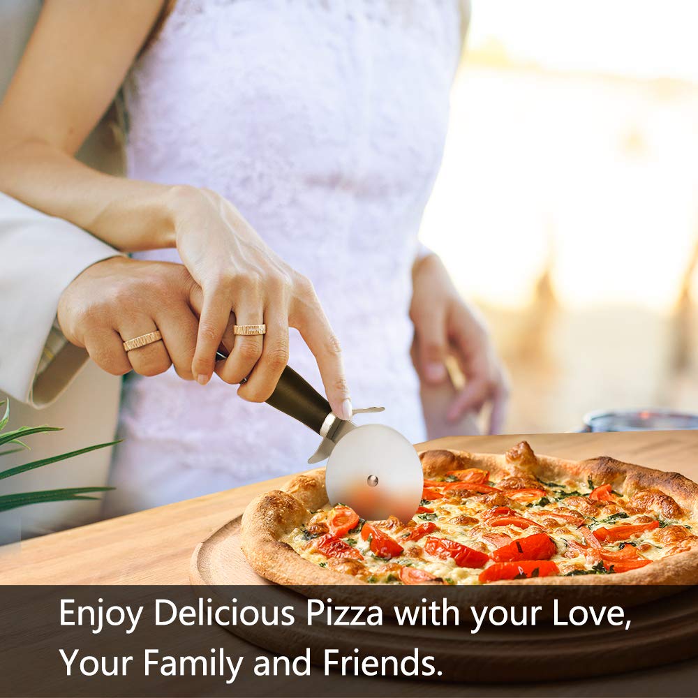 Premium Stainless Steel Pizza Cutter Wheel - Sharp & Durable Pizza Slicer for Easy Cutting & Cleaning - Dishwasher Safe - Perfect for Large & Small Pizzas (Black) - Ideal for Home Kitchens, Restaurants & Pizza Parties
