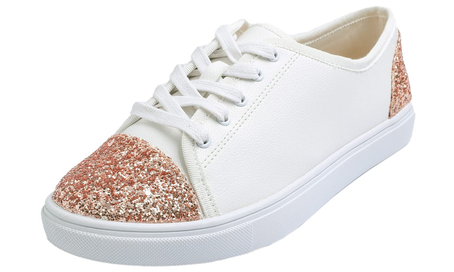 FEVERSOLE Women's Sparkly Gold Lace-Up Sneakers - Fashionable Dress Shoes for Party, Wedding & Evening Occasions | Shiny Comfortable Walking Shoes for Women