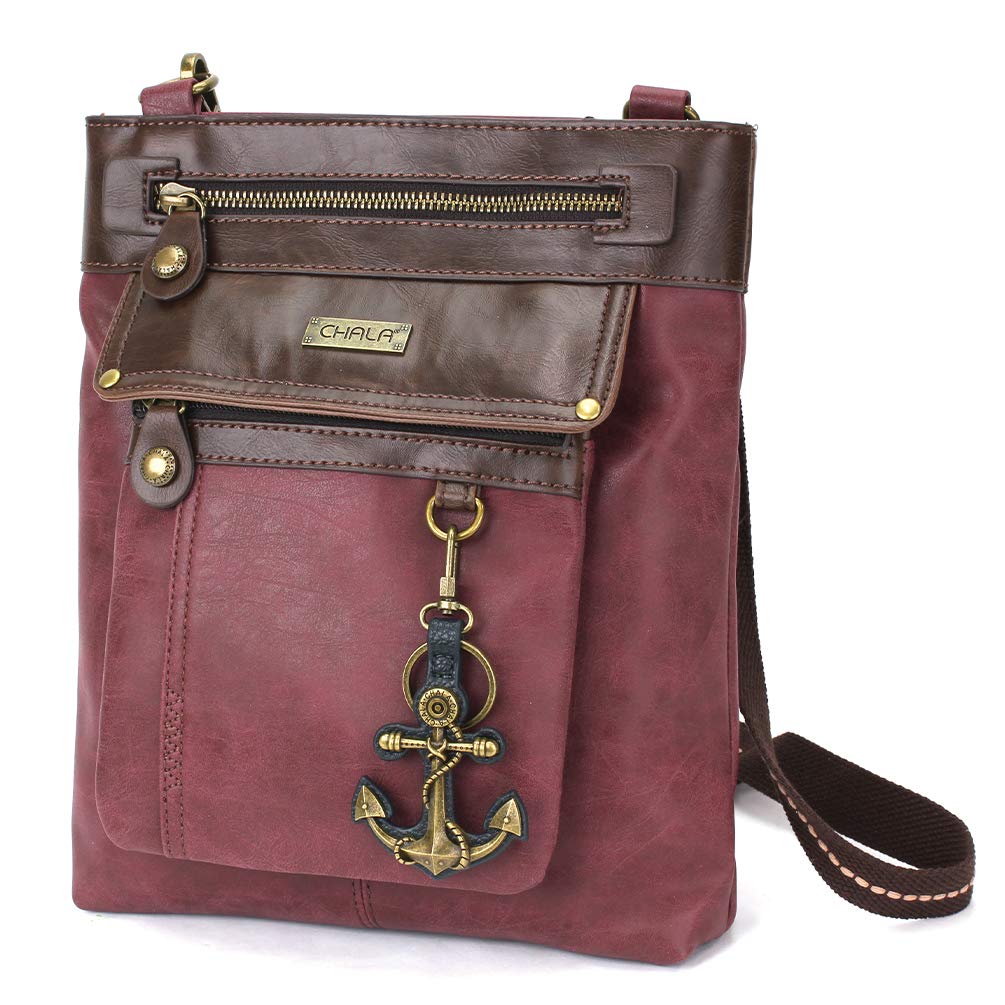 CHALA GEMINI Crossbody Bag for Women - PU Leather Messenger Purse with Adjustable Strap, Burgundy Red - Perfect for Work, Travel & Everyday Use