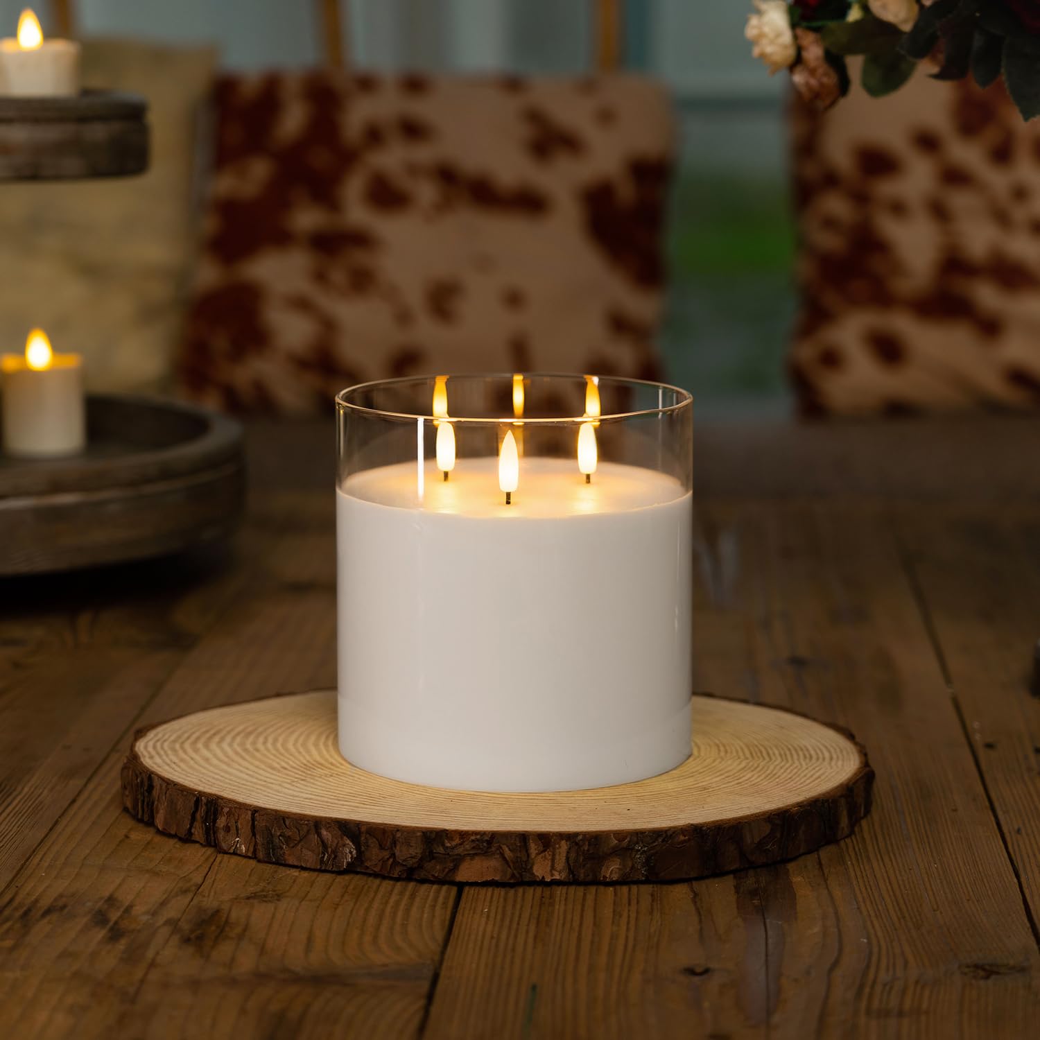 Homemory 6X6'' Extra Large Flameless LED Candle - 3-Wick Battery Operated Pillar Candle with Remote & Timer - Real Wax Glass Candle in Pure White - Perfect for Weddings, Home Decor & Relaxation
