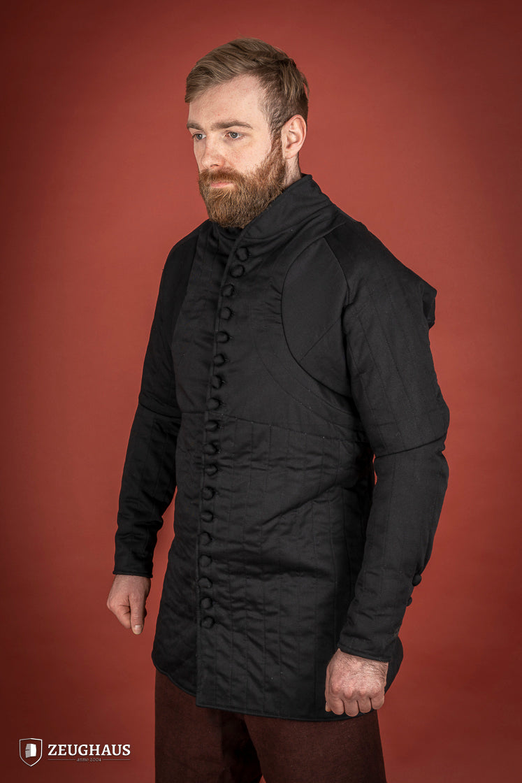 14th Century Black Gambeson - Medieval Armor Padding for LARP, Reenactment & Cosplay - Historical Battle Wear for SCA & Renaissance Fairs