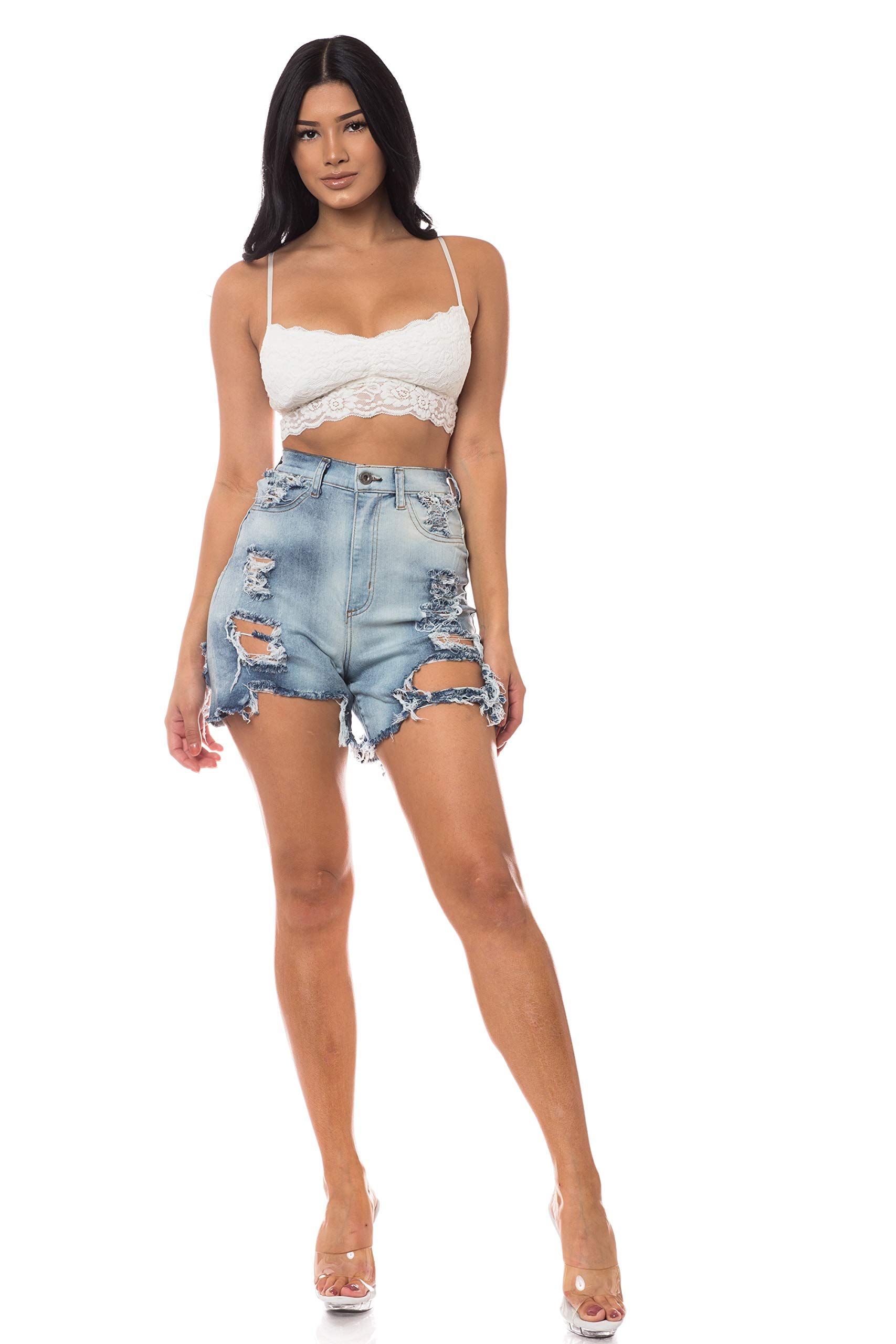 Aphrodite Women's Distressed Denim Shorts – Mid Rise Ripped Destroyed Hand Sanded Casual Summer Jeans | Perfect for Beach, Parties, and Everyday Wear