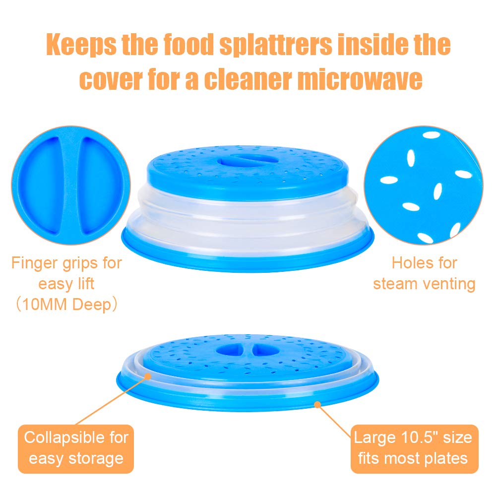 Collapsible Microwave Cover - BPA-Free Non-Toxic Food Splatter Guard with Easy Grip Handle for Fruits, Vegetables & Cooking | Perfect for Meal Prep, Reheating & Microwave Safety