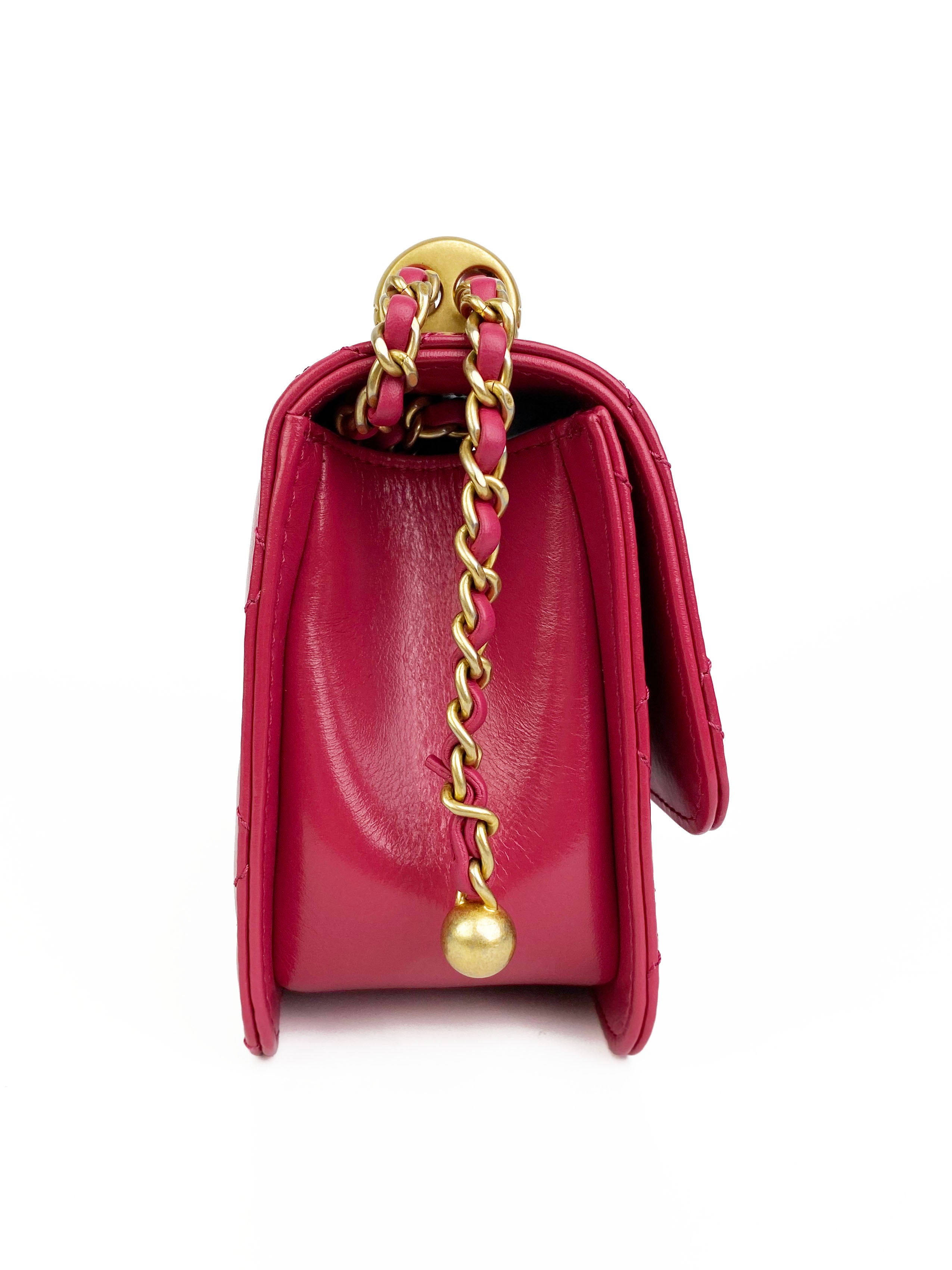 Chanel Mini Flap Bag in Deep Pink with Gold Ball Hardware - Elegant Crossbody Purse for Women, Perfect for Parties, Dates & Special Occasions