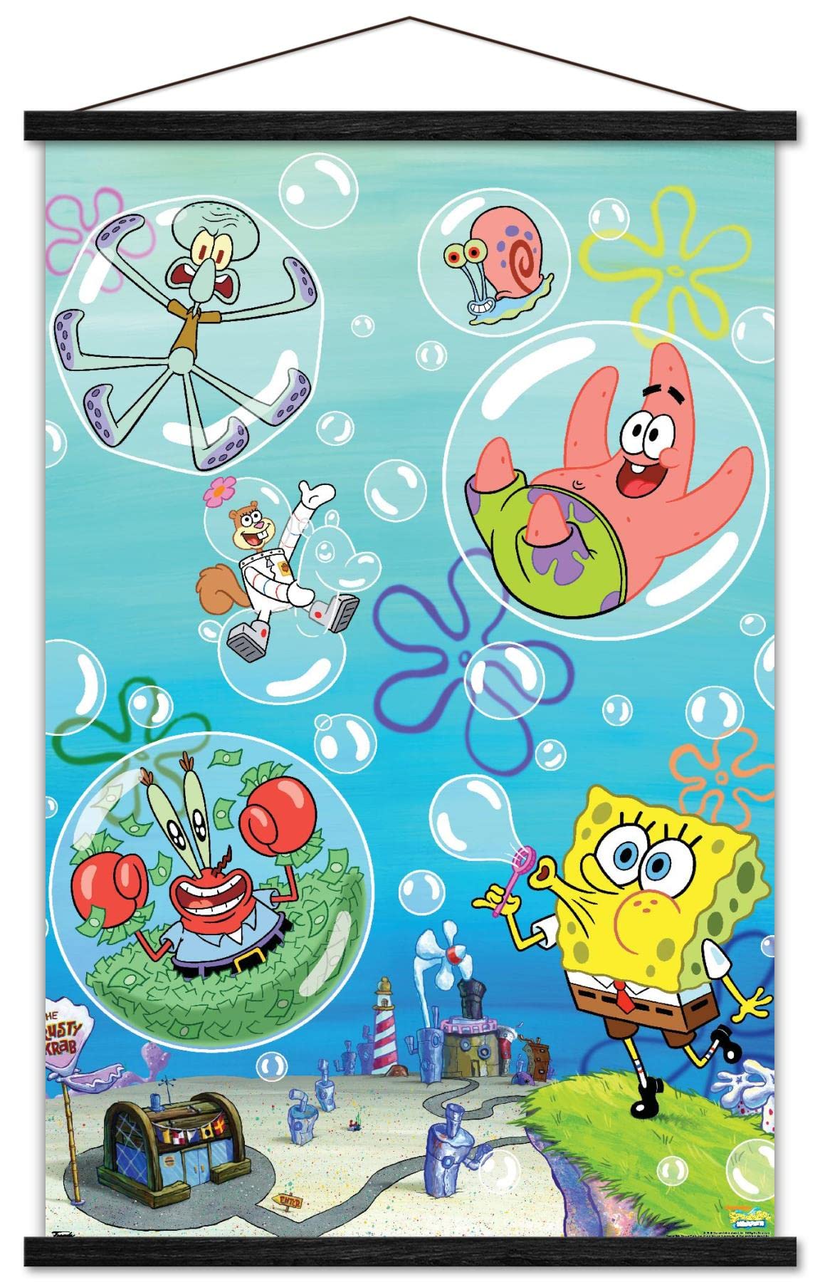 Trends International Nickelodeon SpongeBob SquarePants Bubbles Wall Poster - 22.37x34 Inch Premium Print with Black Hanger Bundle | Kids Room Decor, Cartoon Themed Bedroom, Playroom Wall Art
