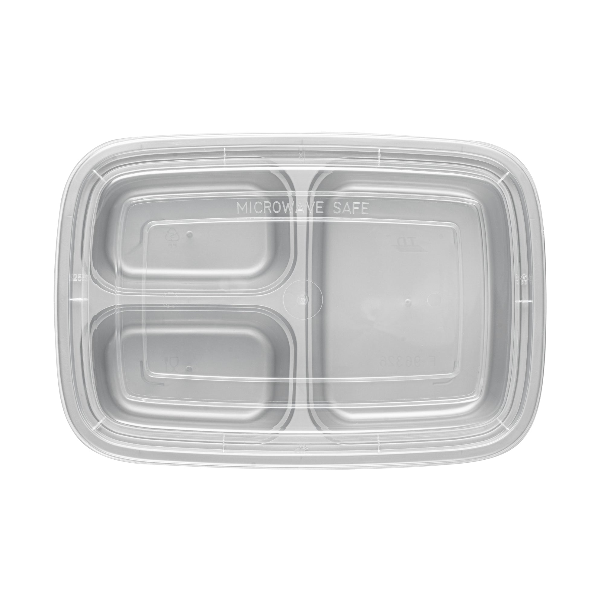 26 oz 3-Compartment Plastic Food Storage Containers with Clear Lids - 100 Pack, Microwave Safe & Durable (8.75