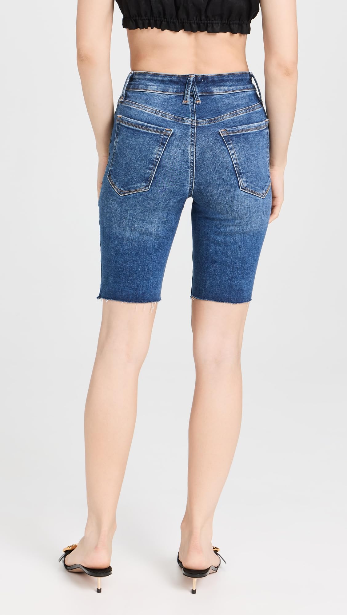 Good American Women's Always Fits Good Legs Bermuda Raw Hem Denim Shorts - Comfortable Stretch Fit for Casual Wear, Summer Outfits & Beach Vacations