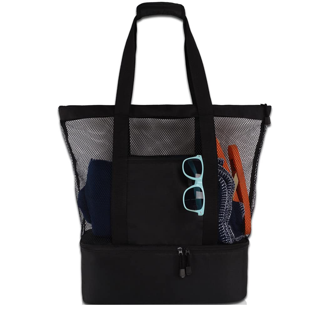 Insulated Mesh Tote Beach Bag with Cooler - Large Zippered Travel Tote for Women | Lightweight, Easy to Clean & Carry | Perfect for Pool, Beach, Picnics & Summer Outings