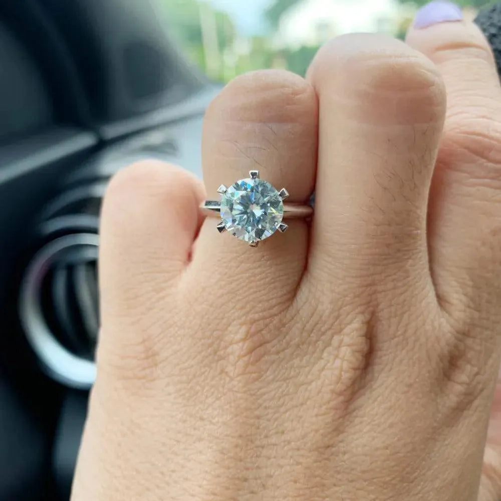 1.0ct 3ct 5ct EF Round Moissanite Ring in 18K White Gold Plated 925 Silver - Diamond Test Passed - Elegant Jewelry Gift for Women, Girlfriend, Wife - Perfect for Engagement, Anniversary & Special Occasions