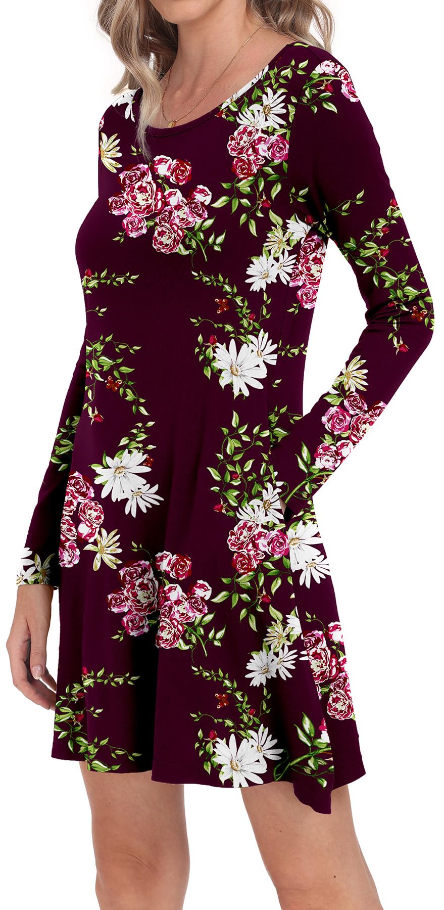 Women's Casual Long Sleeve Pocket T-Shirt Dress - Loose Fit Comfortable Cotton Maxi Dress for Everyday Wear, Lounge, and Outings