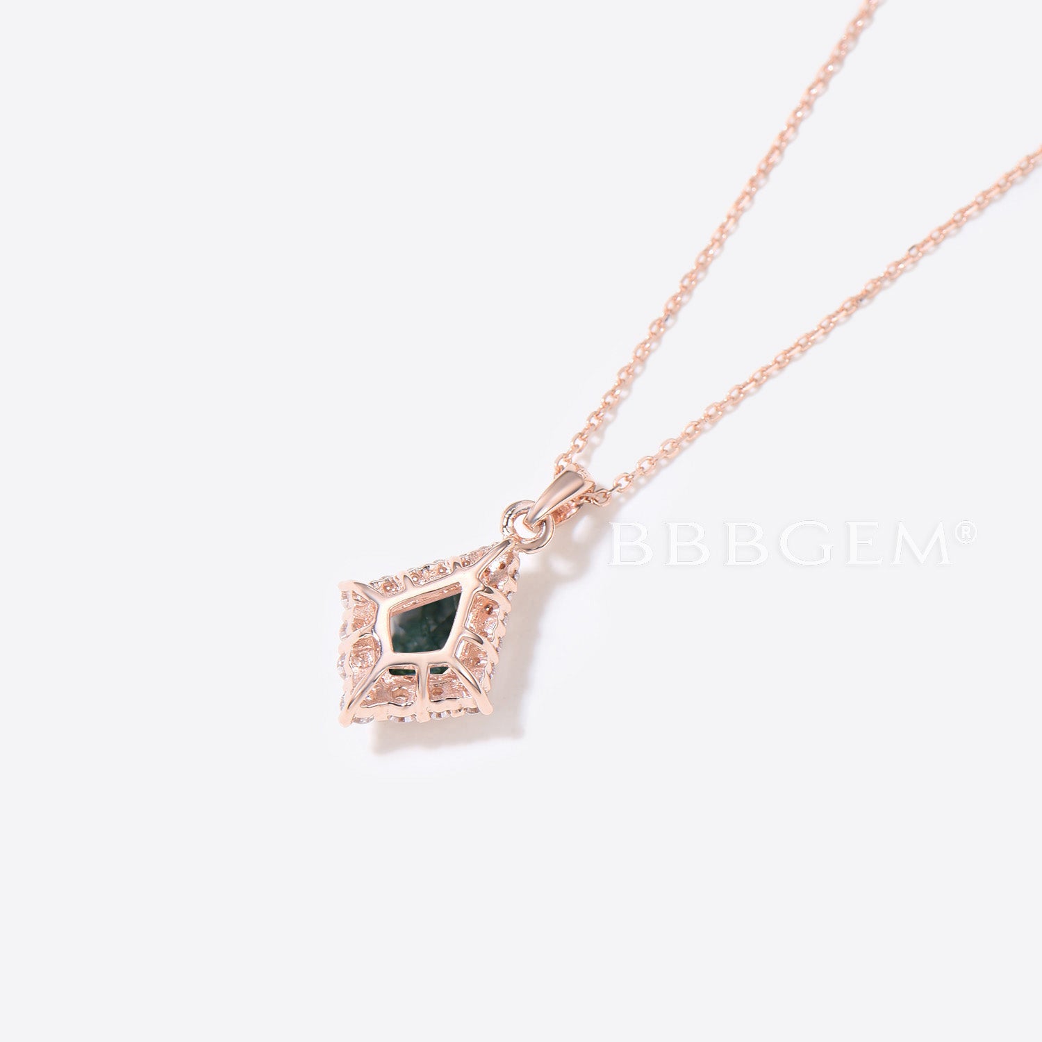 Natural Moss Agate Bridal Necklace with Halo Diamond Charm Pendant - Elegant Wedding Jewelry for Bride, Engagement Gift & Special Occasions