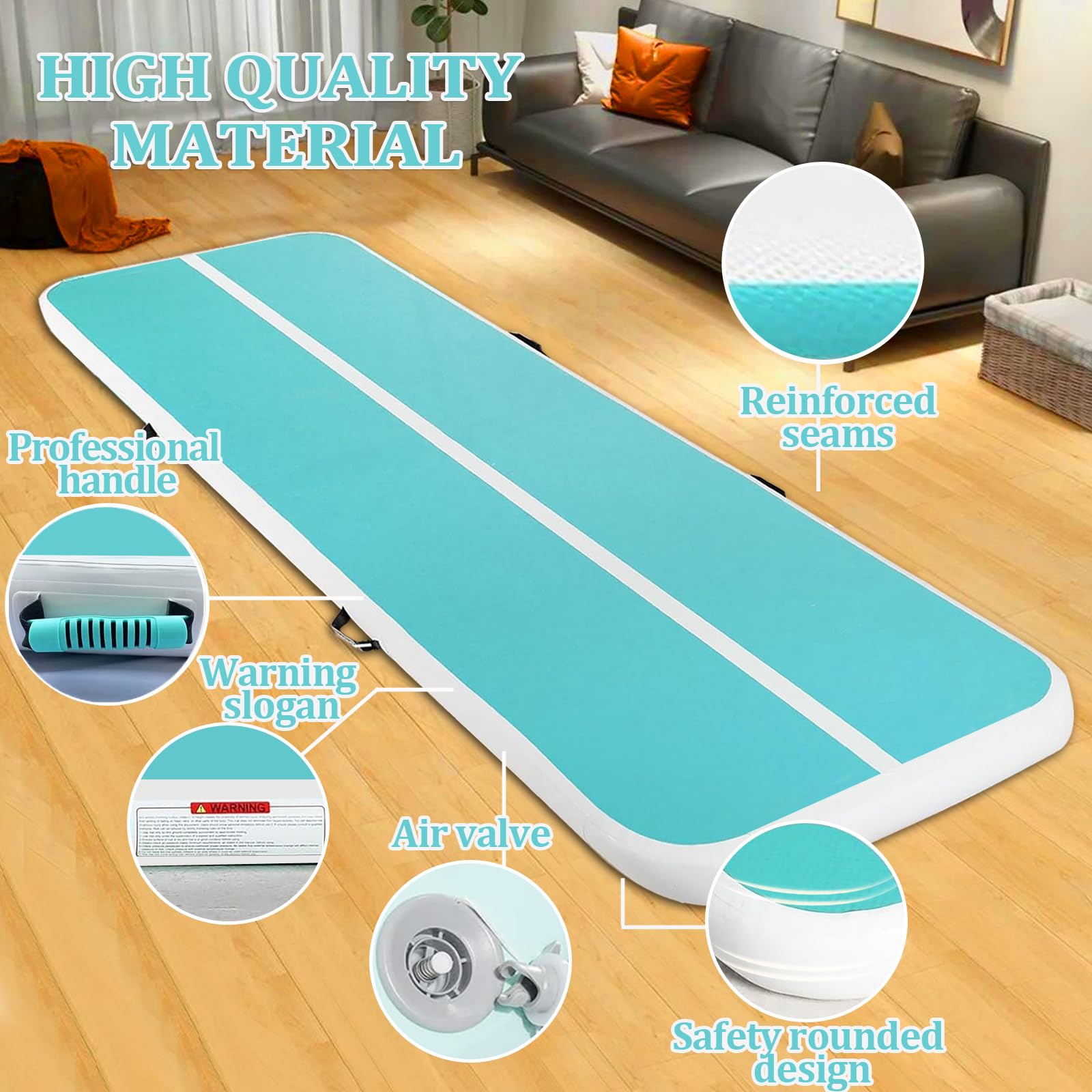 Inflatable Air Mat Tumbling Track - Portable Gymnastics Mat with Electric Pump for Home, Cheerleading, Kids Gym & Yoga Practice | Perfect for Indoor Training, Backyard Play & Fitness Exercises