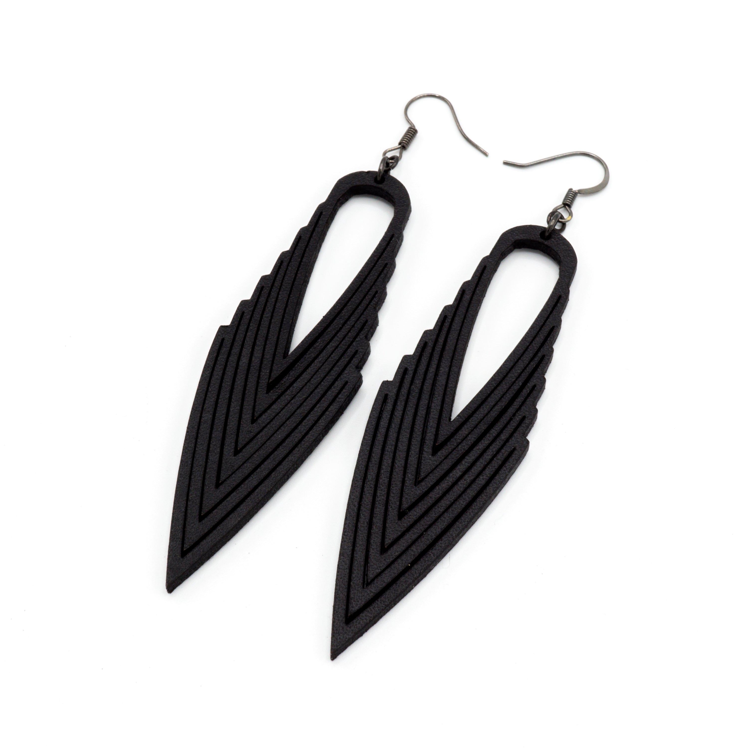 Stylish Black Leather Earrings for Women | Terrabyte 04 | Handmade Boho Chic Dangle Earrings | Perfect for Casual Wear, Parties & Festivals
