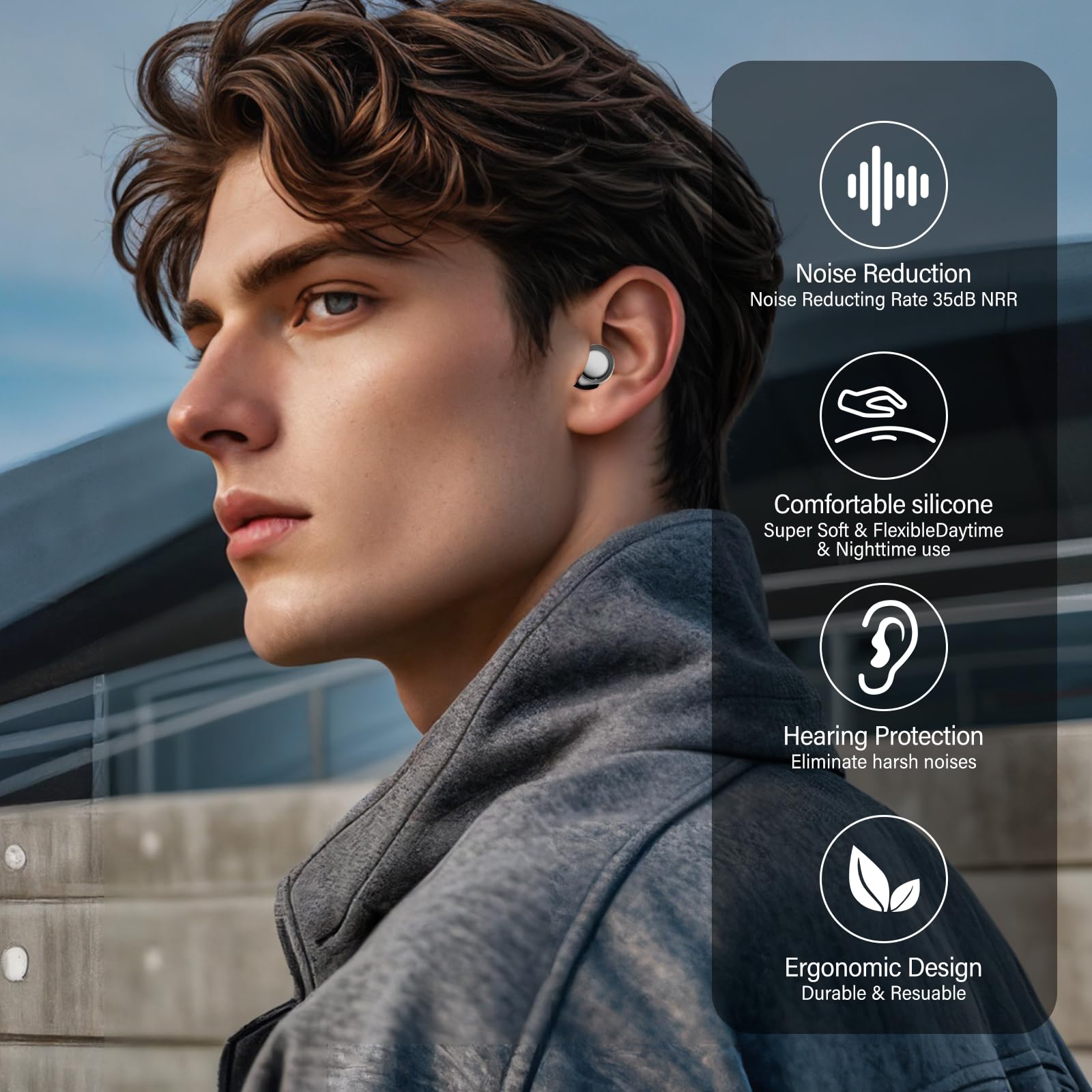 35dB Noise Reducing Silicone Ear Plugs - 4 Reusable Eartips & Travel Case Included - Clear Speech for Work, Study & Sleep - Black | Perfect for Office, Travel, Concerts & Nighttime Use