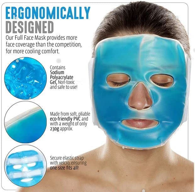 AZC Cooling Face Mask with Eye Gel Ice Packs - Reusable Cold Therapy for Puffy Eyes & Skin Relief (Pack of 1) | Perfect for Post-Surgery, Migraine & Sunburn Recovery