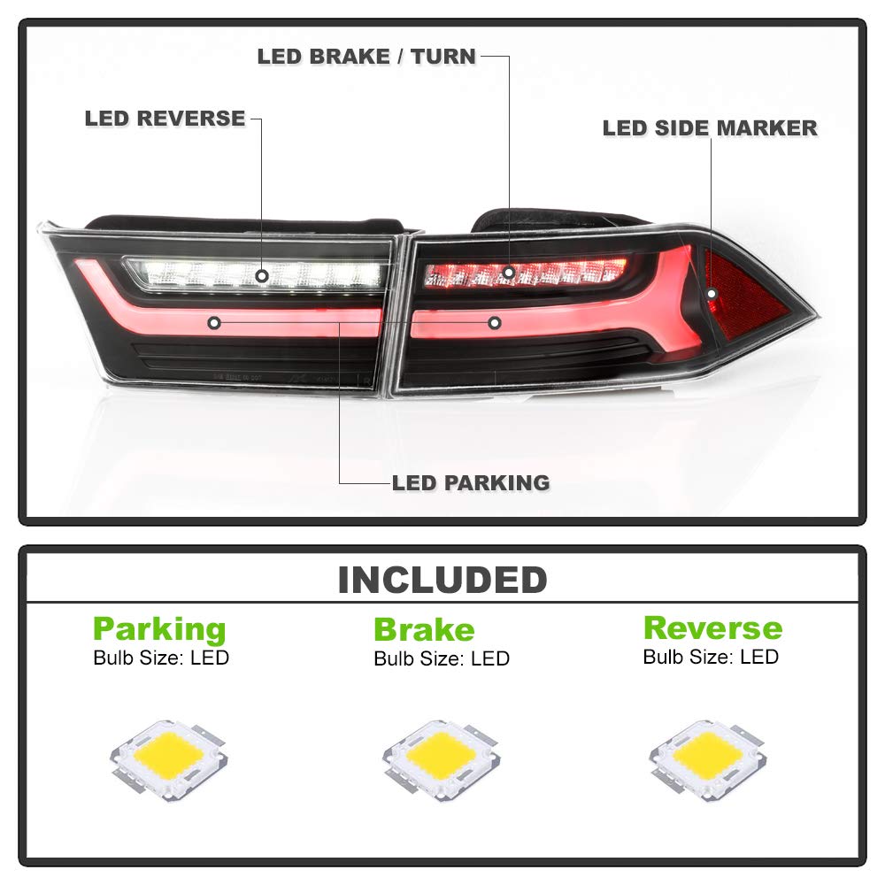 ACANII Black Housing Full LED Tube Rear Tail Lights Brake Lamps Assembly for 2004-2008 Acura TSX - Driver & Passenger Side - Enhance Night Visibility & Style