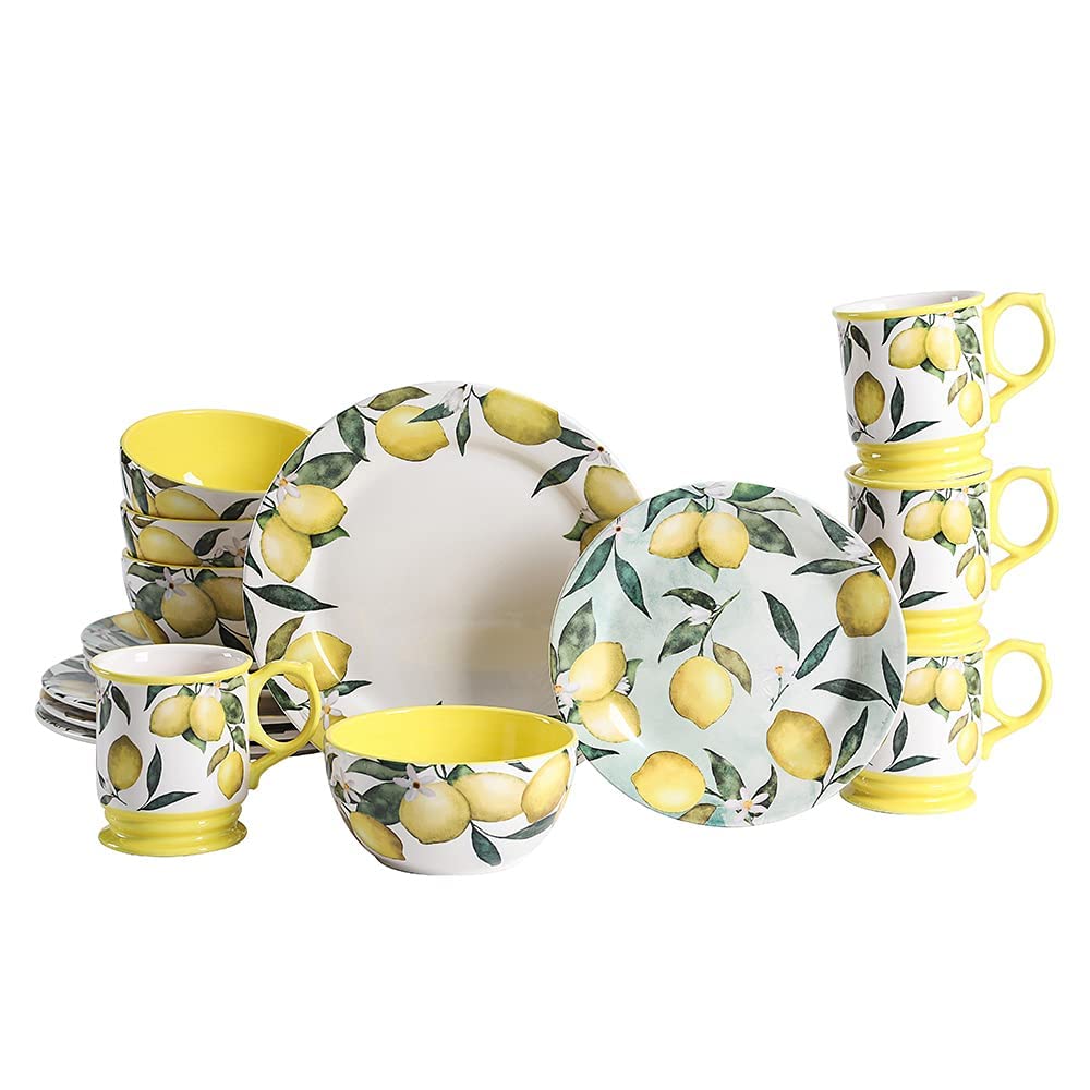 Bico Lemon Dreams 16-Piece Ceramic Dinnerware Set - Service for 4 with 11