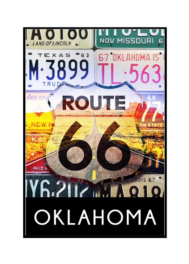Oklahoma Route 66 License Plates Framed Canvas Art (24x36 Inch) - Vintage Wall Decor for Home, Office & Man Cave - Perfect Gift for Road Trip Enthusiasts & Americana Collectors