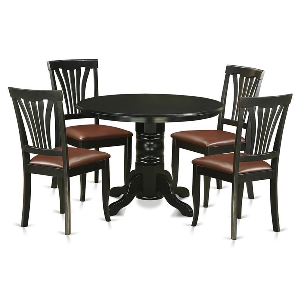 Modern 5-Piece Dining Table Set with Round Pedestal Table & 4 Faux Leather Chairs - 42x42 Inch, Black - Perfect for Small Kitchens, Apartments & Contemporary Dining Rooms