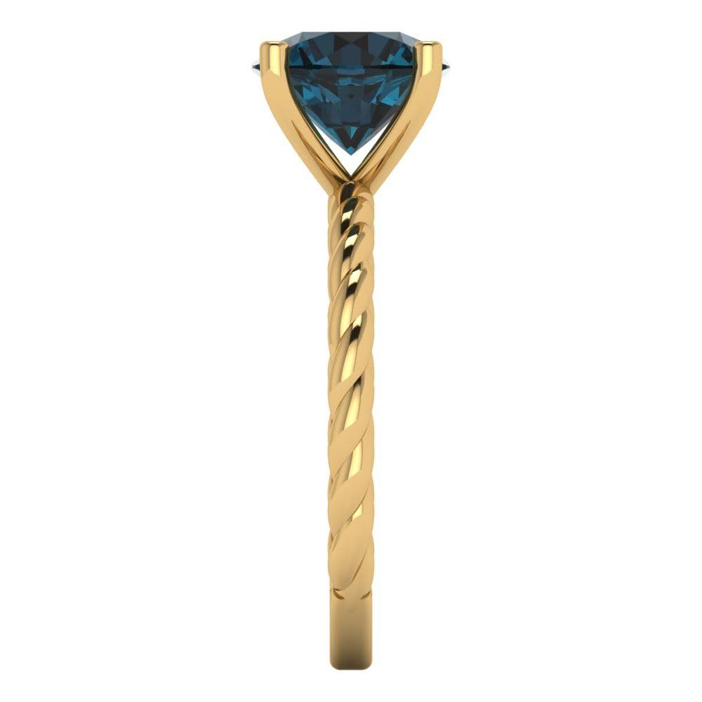 2.1 Carat Round Cut Solitaire Rope Twisted Knot London Blue Topaz Engagement Ring - 18K Yellow Gold Wedding Band for Brides, Anniversary Gift & Special Occasions