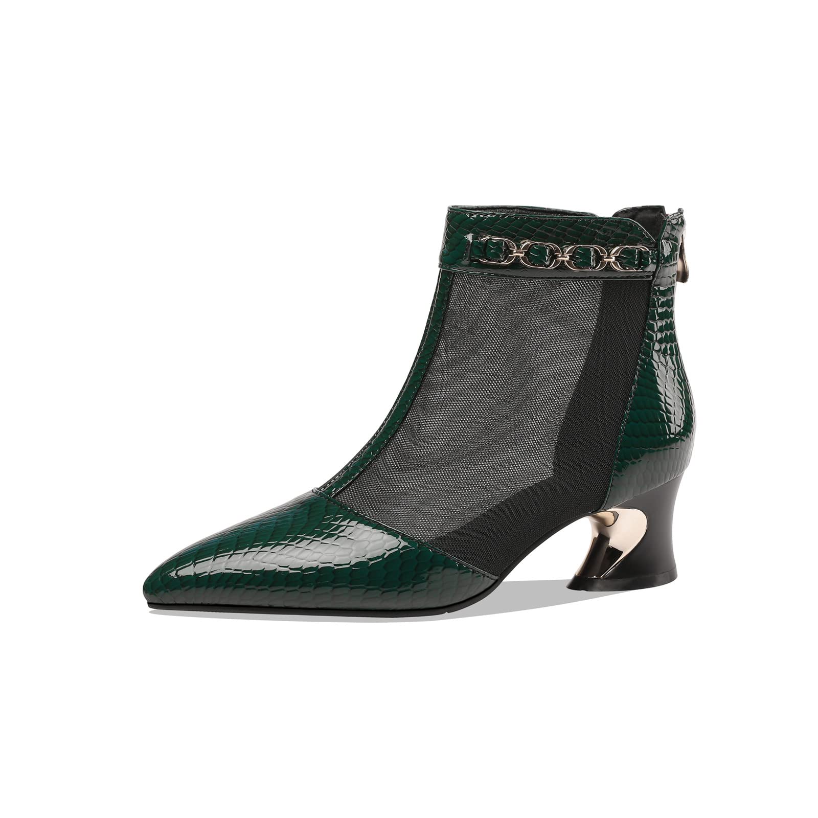 Genuine Leather & Mesh Women's Handmade Ankle Boots with Back Zipper - Pointed Toe Summer Shoes for Casual Outfits, Office Wear & Date Nights