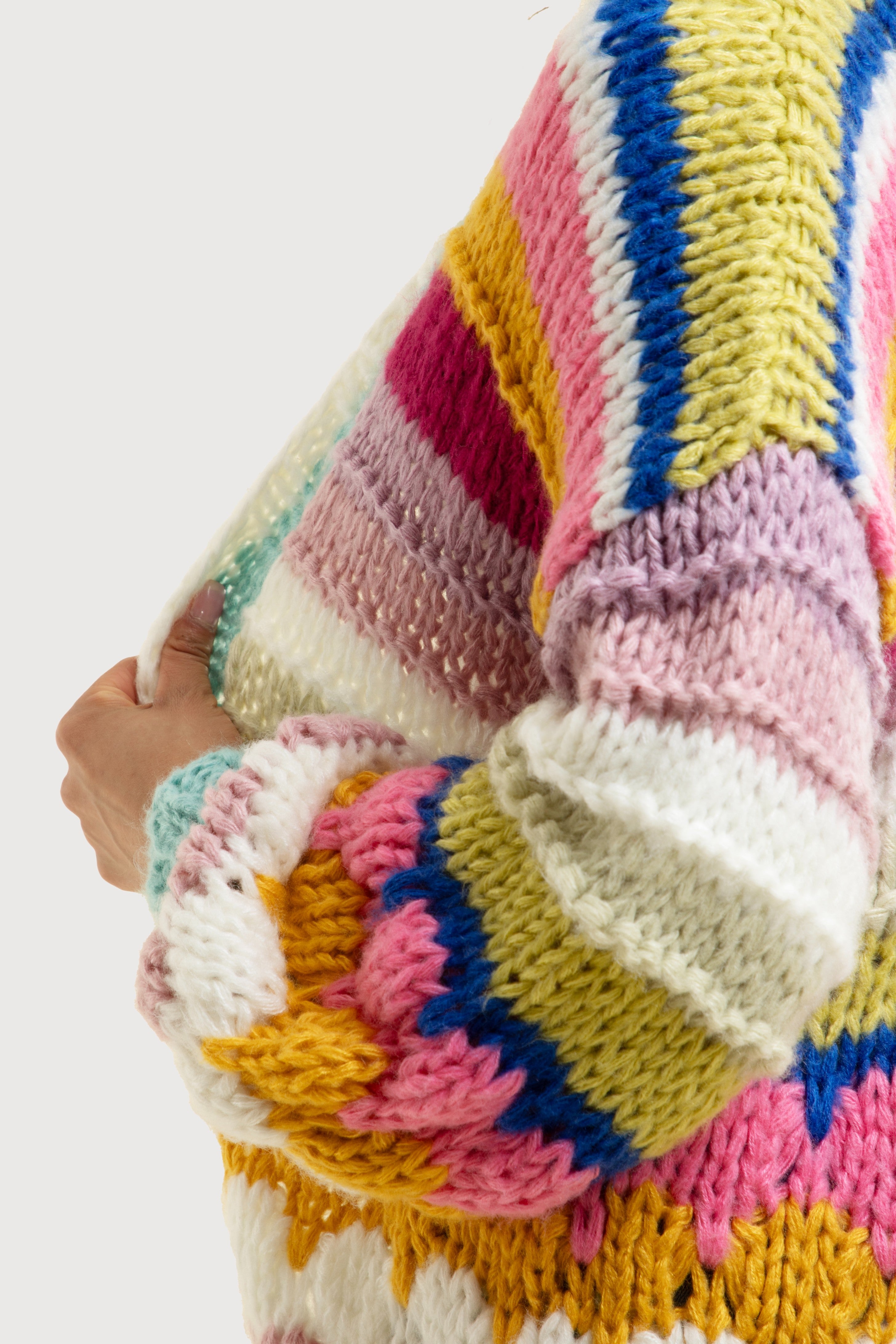 Cozy Knitted Rainbow Bubble Stitch Cardigan Sweater for Women - Soft Yarn Oversized Open Front Cover-Up for Fall & Winter - Perfect for Casual Outfits, Coffee Dates, and Weekend Getaways