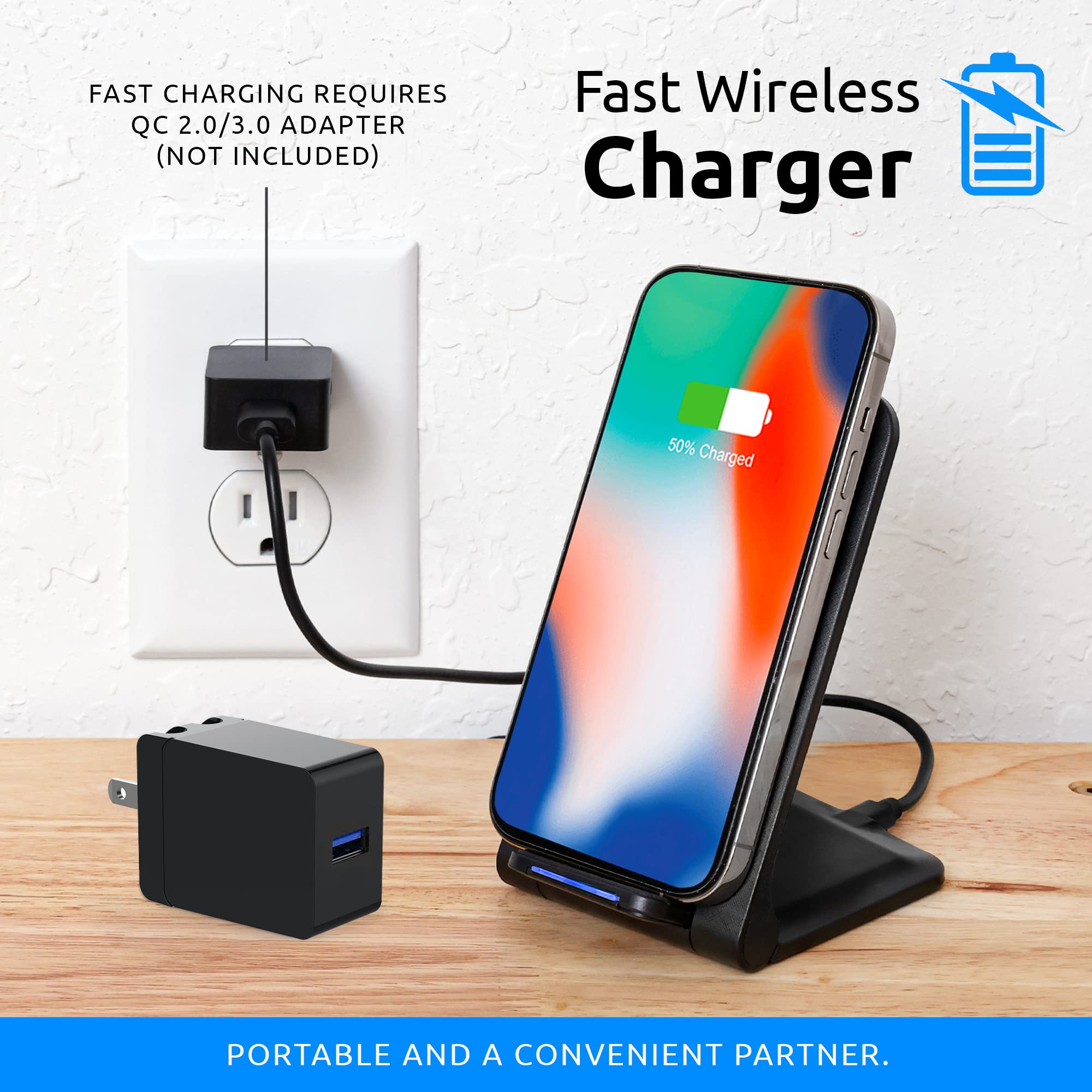 NiYo Portable Foldable Wireless Phone Charger Stand - Fast Qi Charging for iPhone, Samsung Galaxy & AirPods - Perfect for Home, Office & Travel