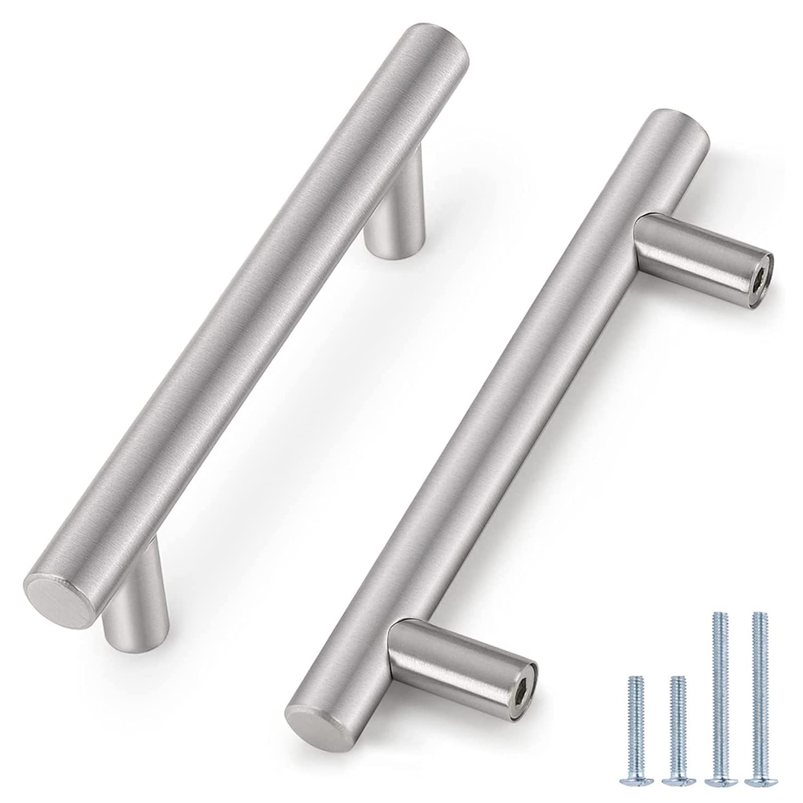 Probrico 12 Pack Brushed Nickel Cabinet Pulls - 3-3/4 Inch Hole to Hole, Round Bar Kitchen Cabinet Handles - Stainless Steel Cabinet Hardware for Kitchen & Bathroom - 6 Inch Overall Length - Perfect for Modern Cabinets, Drawers, and Furniture Upgrades