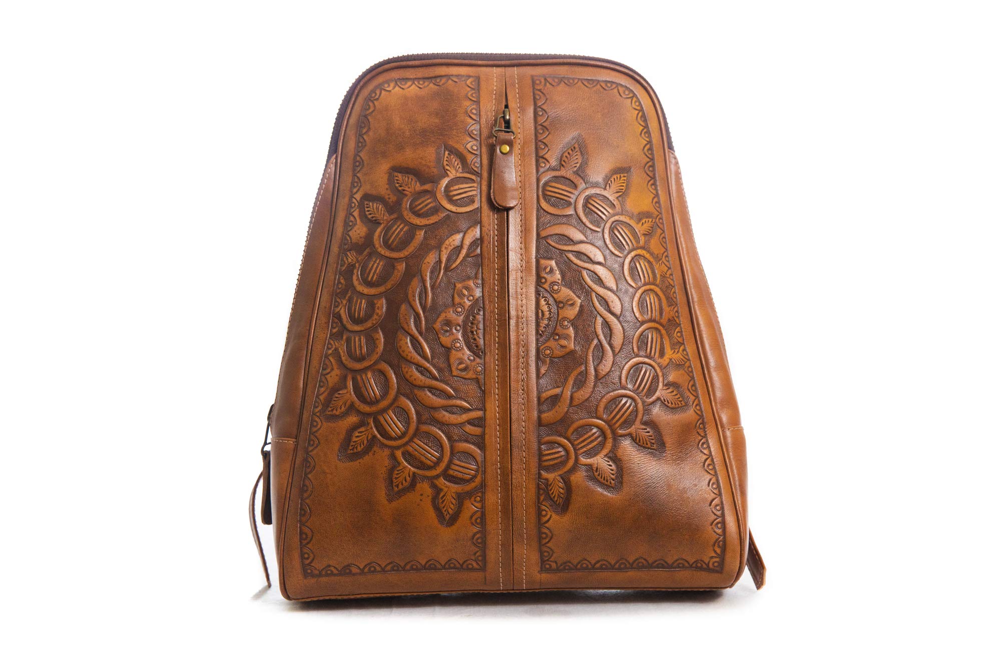 Genuine Leather Women's Backpack Purse - Hand-Tooled Crossbody Shoulder Bag for Work, Travel & Everyday Use