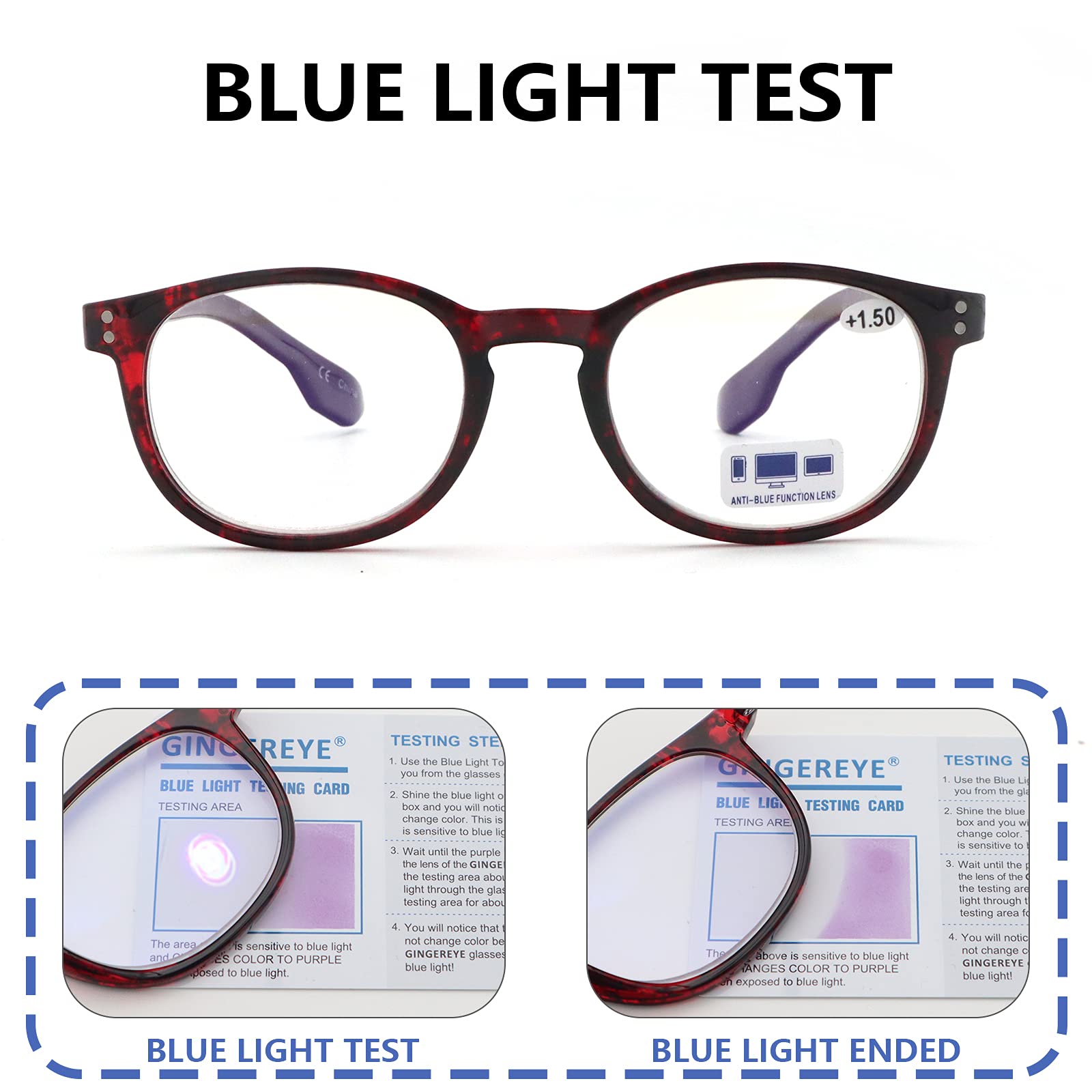 Blue Light Blocking Reading Glasses for Computer Use - Anti Eye Strain Glasses with Spring Hinge - Perfect for Office Work, Gaming & Screen Time