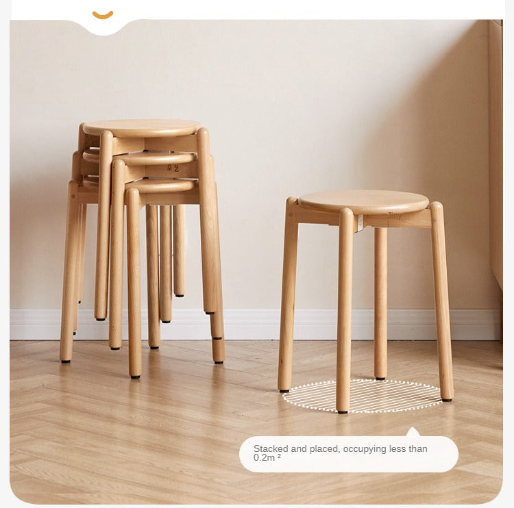 Stackable Beech Wood Stools - Solid Wood Bar Stools for Kitchen, Dining, or Outdoor Use - Space-Saving Seating Solution for Home & Garden