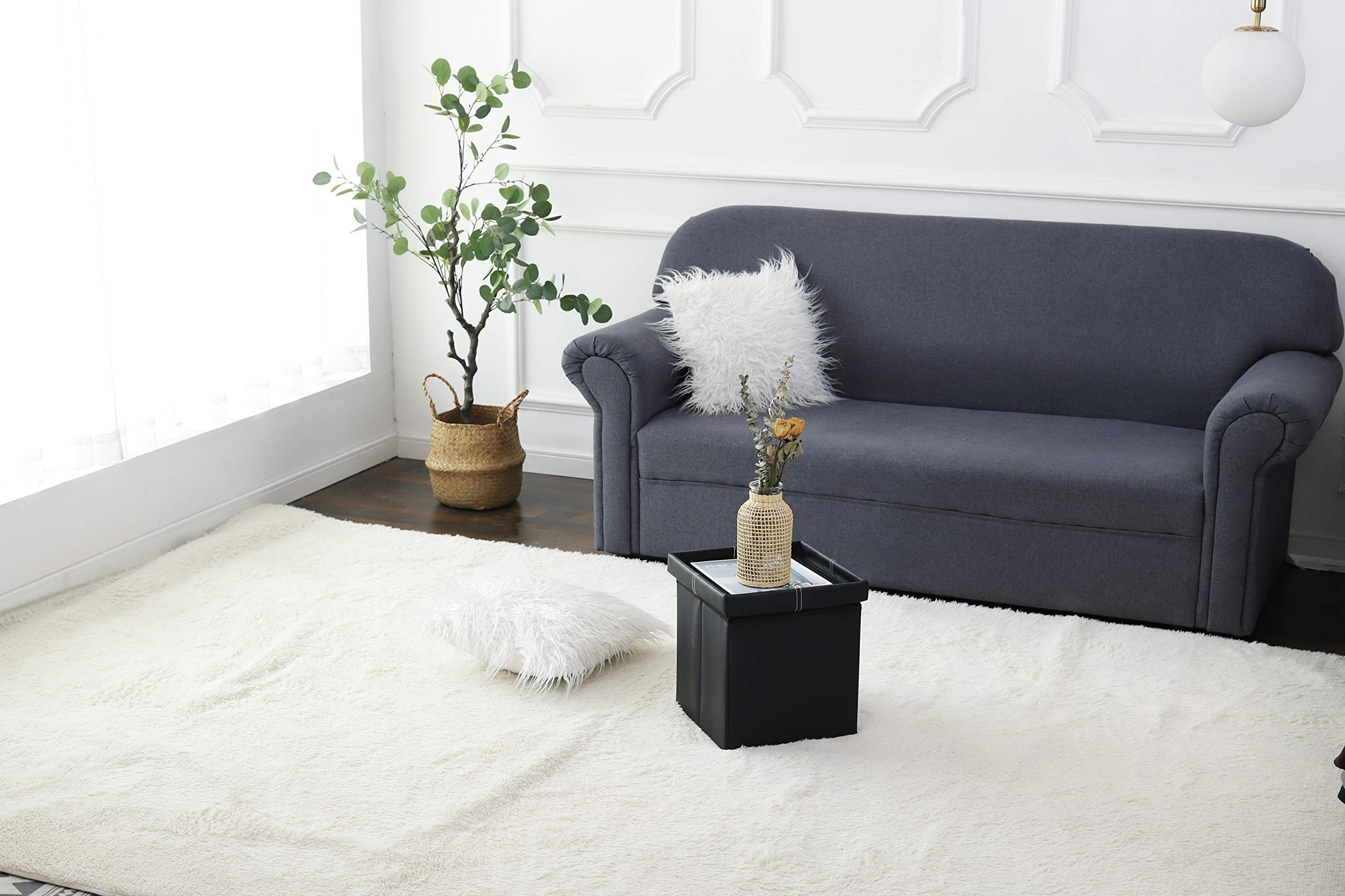 YCOCO Faux Leather Small Square Foot Rest Stool with Storage - Foldable Ottoman Footrest for Living Room, Bedroom, Office - 11.8