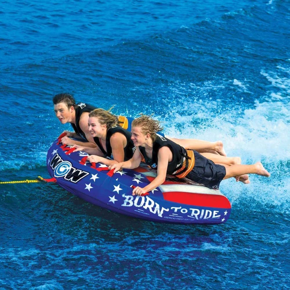 WOW Sports Wow Born to Ride 3P Towable Tube - Premium 3-Person Inflatable Water Tube for Boating & Lake Fun - Perfect for Family Outings, Beach Parties & Summer Water Sports
