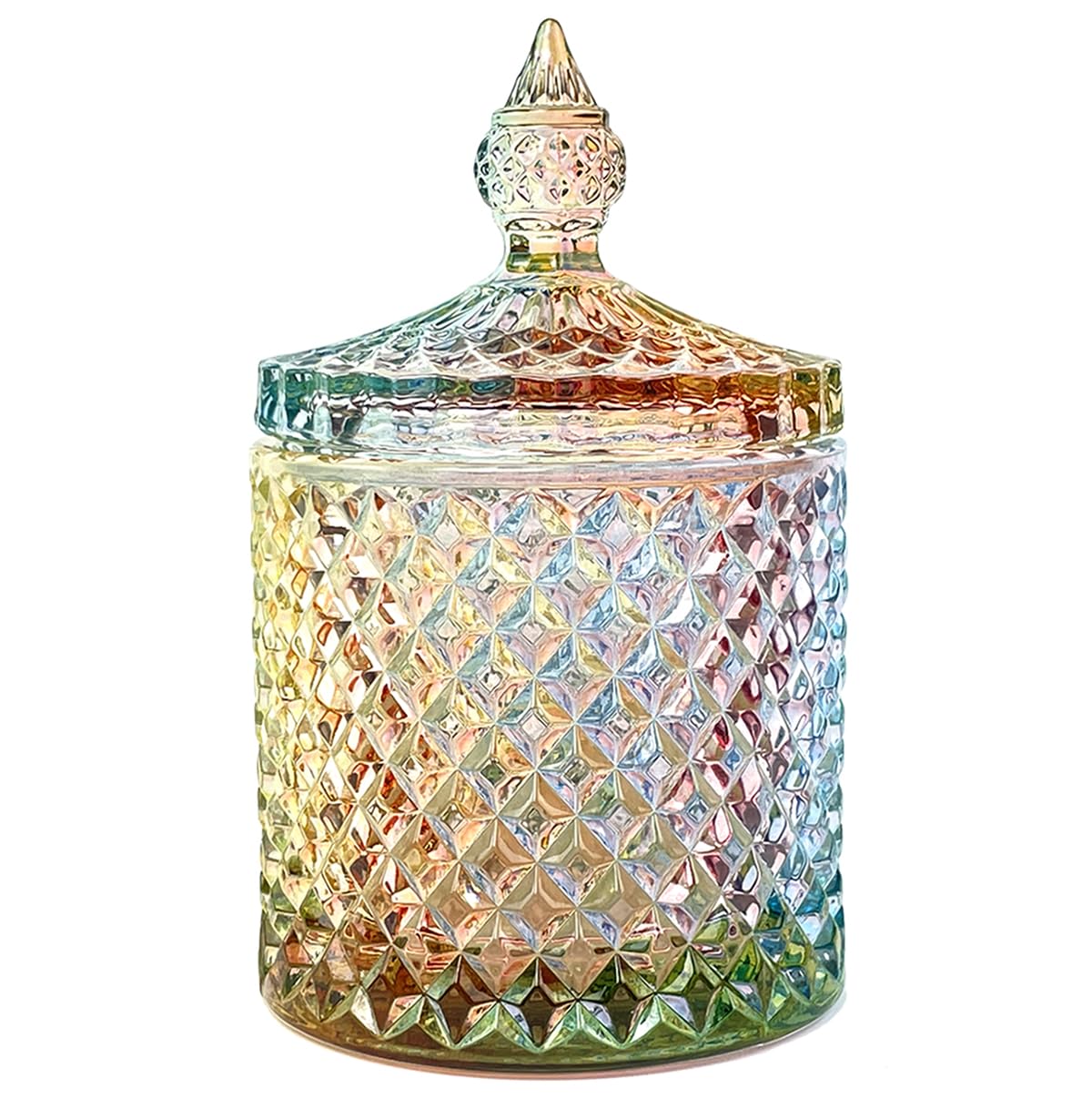 EWEIGEER Colorful Crystal Glass Candy Jar with Lid - Luxury Embossed Cookie & Snack Storage Container, Jewelry Box, Biscuit Canister - Perfect for Buffets, Parties, and Home Decor
