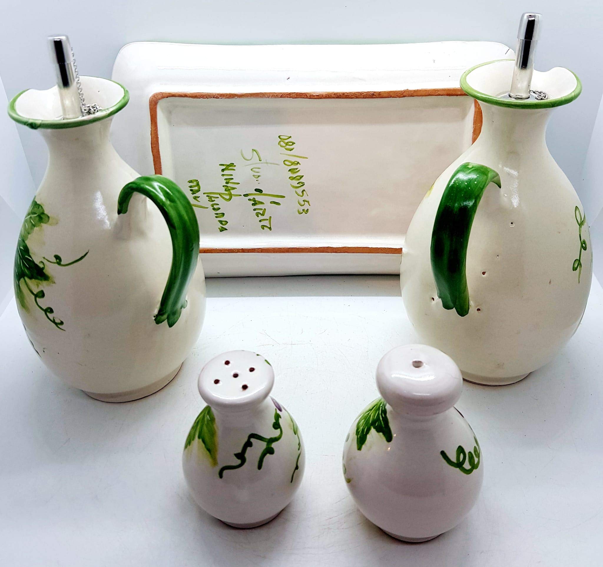 Handmade Orange Flower Ceramic Salt, Pepper, and Oil Set - Tableware by Le Ceramiche del Castello - Made in Italy - Perfect for Dining, Gifts, and Italian Kitchen Decor