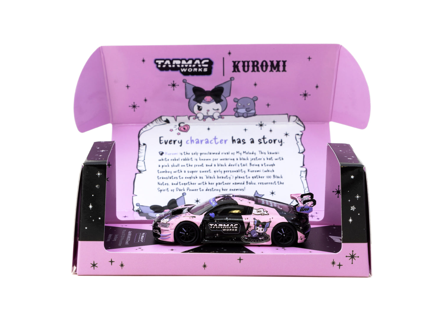 Tarmac Works 1/64 Scale Audi R8 LMS GT3 Evo II Diecast Model Car - 2024 Macau GP Special Edition with Kuromi Plush Toy Bundle | Collectible Racing Car for Display, Gifts & Anime Fans