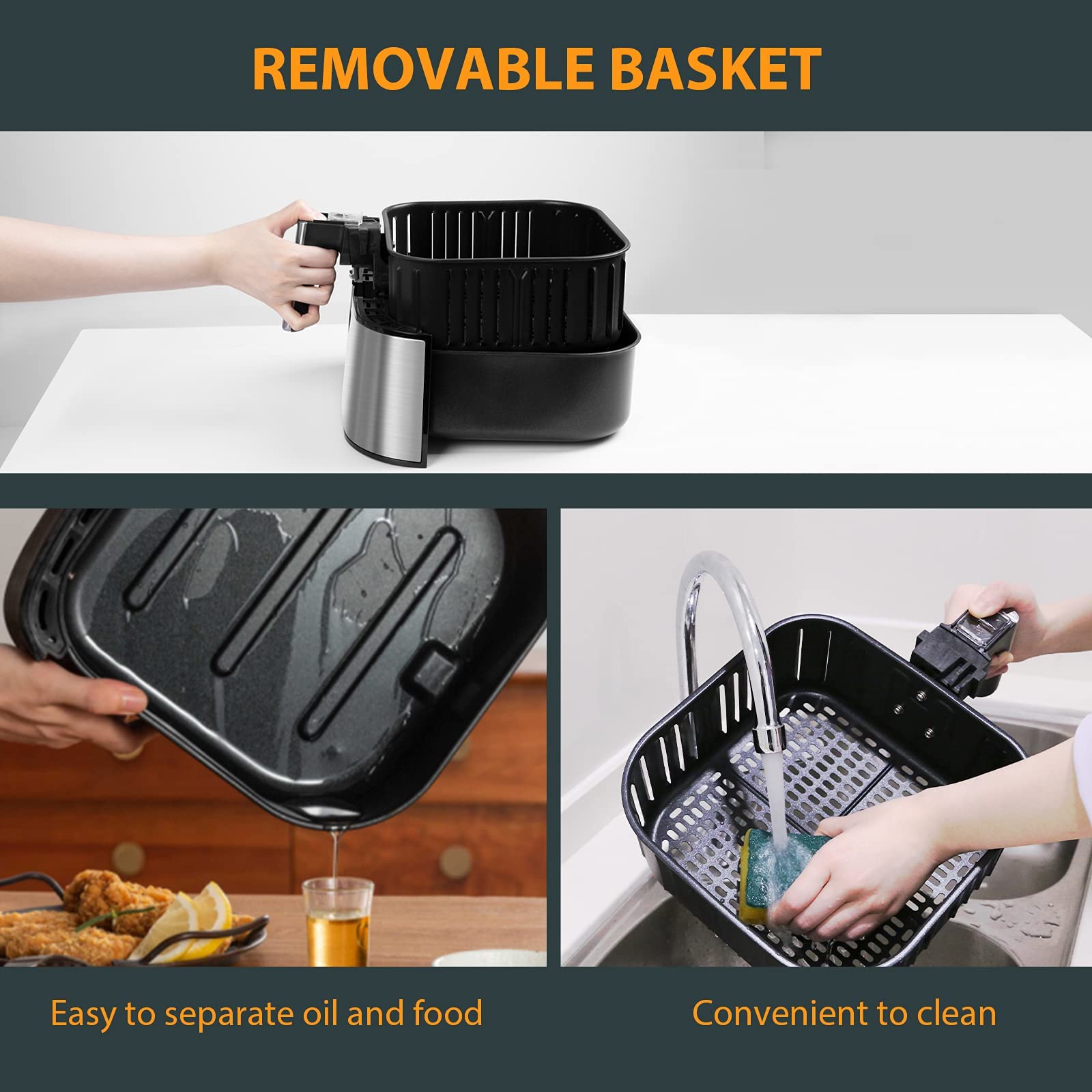 5.8 Quart Air Fryer 1700W - Oil Free Cooker with Non-Stick Basket, Timer & Temperature Control - Perfect for Healthy Frying, Roasting, Baking & Reheating - Ideal for Family Meals, Parties & Quick Snacks